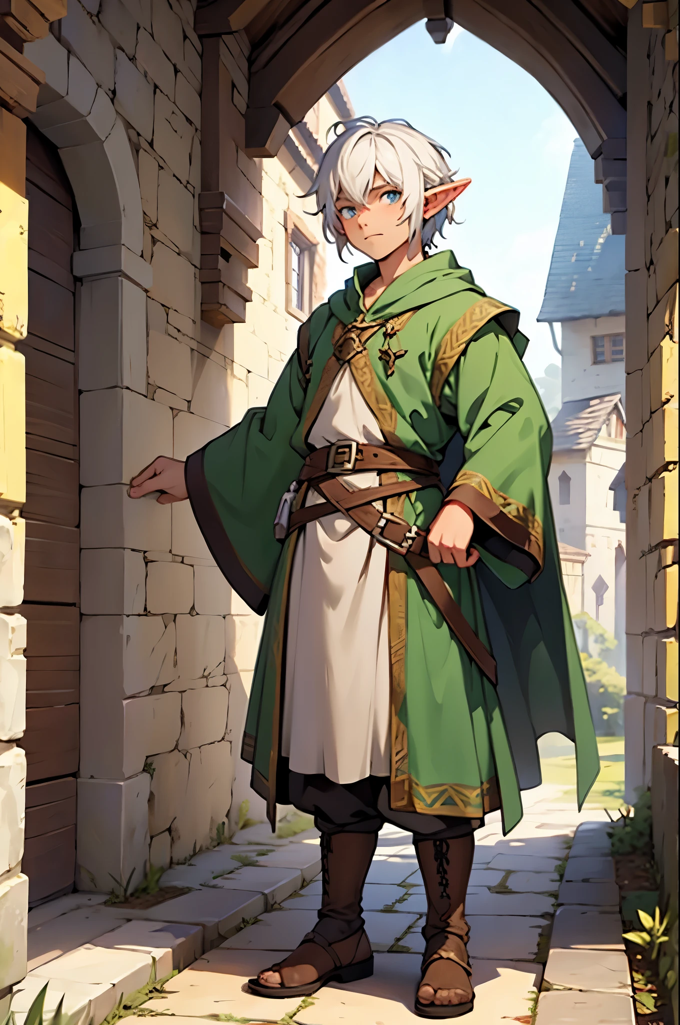 dnd, Middle Ages, fantasy, full length, villager, Boy, elf, White hair