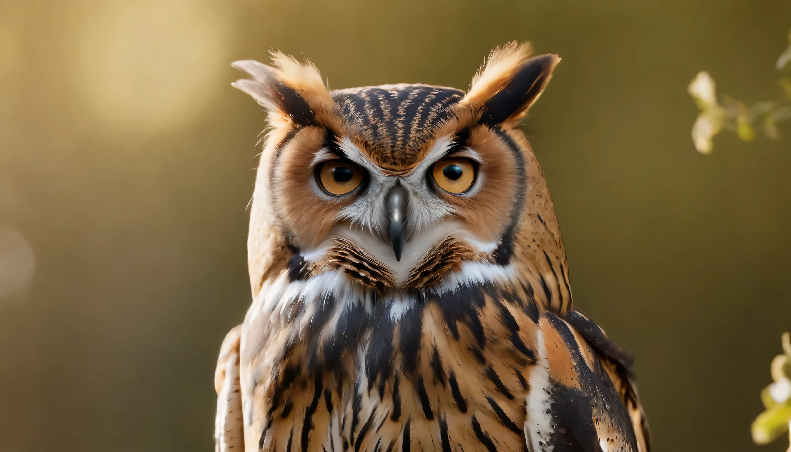 (Highly detailed CG Unity 8k wallpaper、masterpiece、highest quality、Super detailed)、(best lighting、best shadow、very delicate and beautiful)、highest quality、8k、Detailed facial depiction、masterpiece、highest quality、clear image quality、
An owl staring at you with its big eyes open。