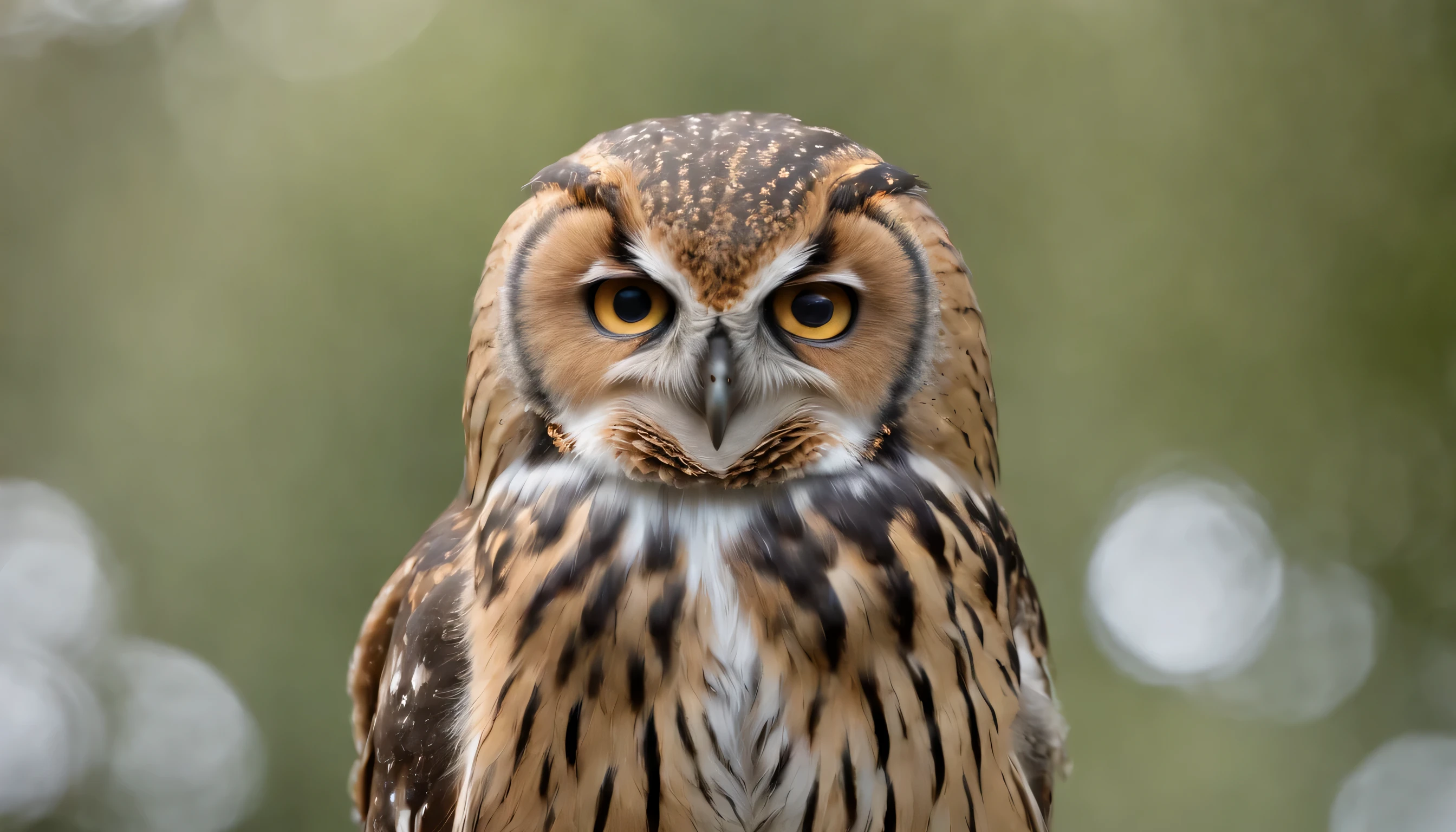 (Highly detailed CG Unity 8k wallpaper、masterpiece、highest quality、Super detailed)、(best lighting、best shadow、very delicate and beautiful)、highest quality、8k、Detailed facial depiction、masterpiece、highest quality、clear image quality、
An owl staring at you with its big eyes open。