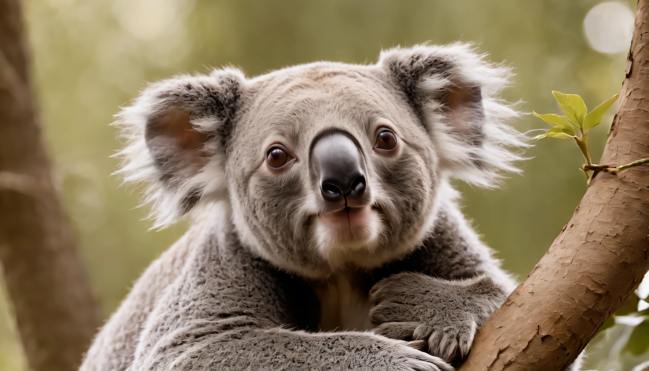 (Highly detailed CG Unity 8k wallpaper、masterpiece、highest quality、Super detailed)、(best lighting、best shadow、very delicate and beautiful)、highest quality、8k、Detailed facial depiction、masterpiece、highest quality、clear image quality、
Koala sleeping swinging on a tree。