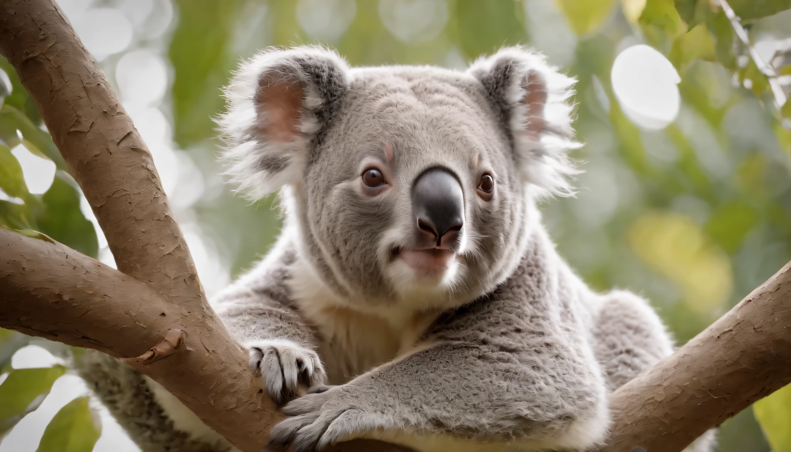(Highly detailed CG Unity 8k wallpaper、masterpiece、highest quality、Super detailed)、(best lighting、best shadow、very delicate and beautiful)、highest quality、8k、Detailed facial depiction、masterpiece、highest quality、clear image quality、
Koala sleeping swinging on a tree。