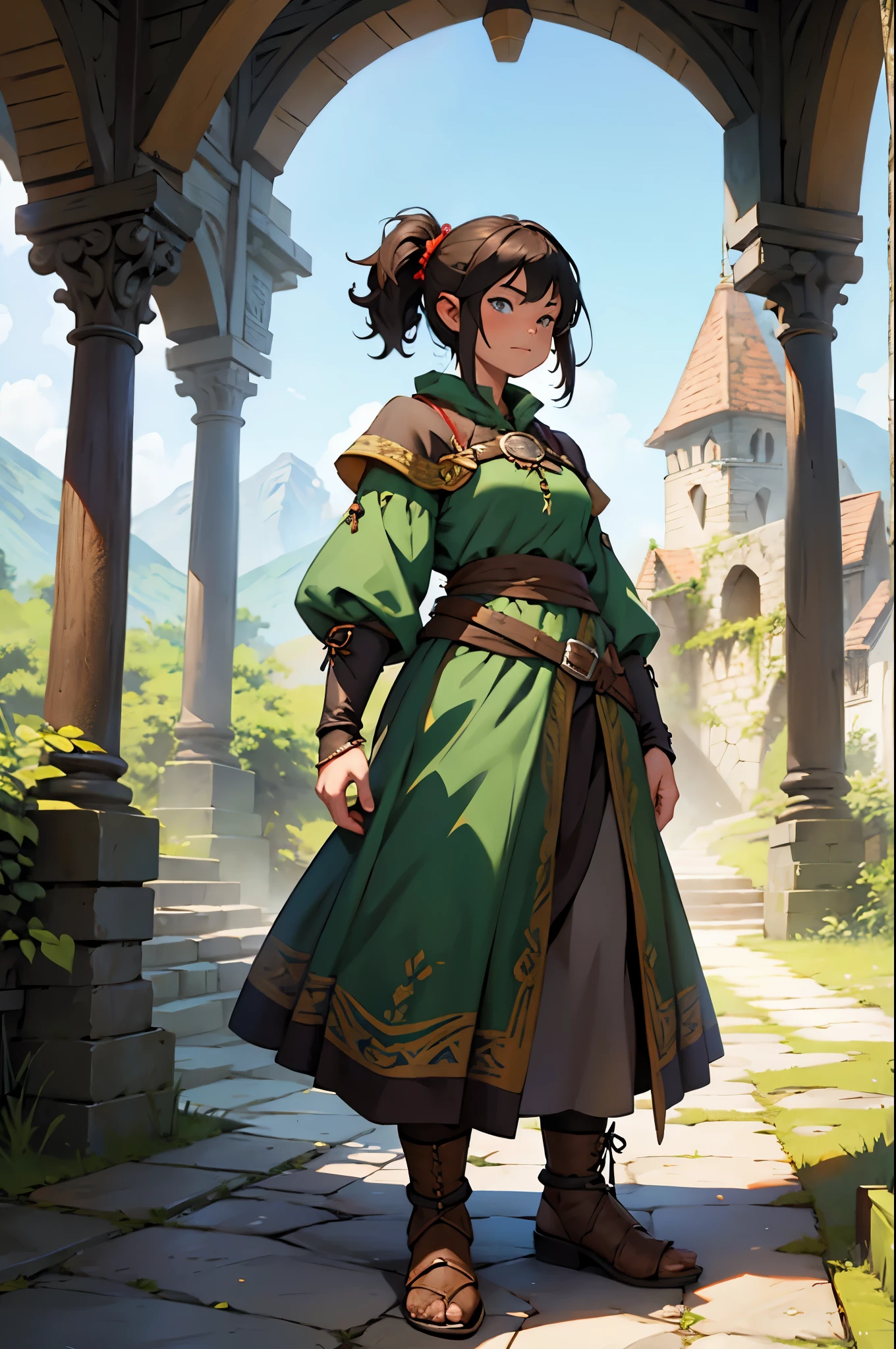 dnd, Middle Ages, fantasy, full length, villager, girl, semi-orc