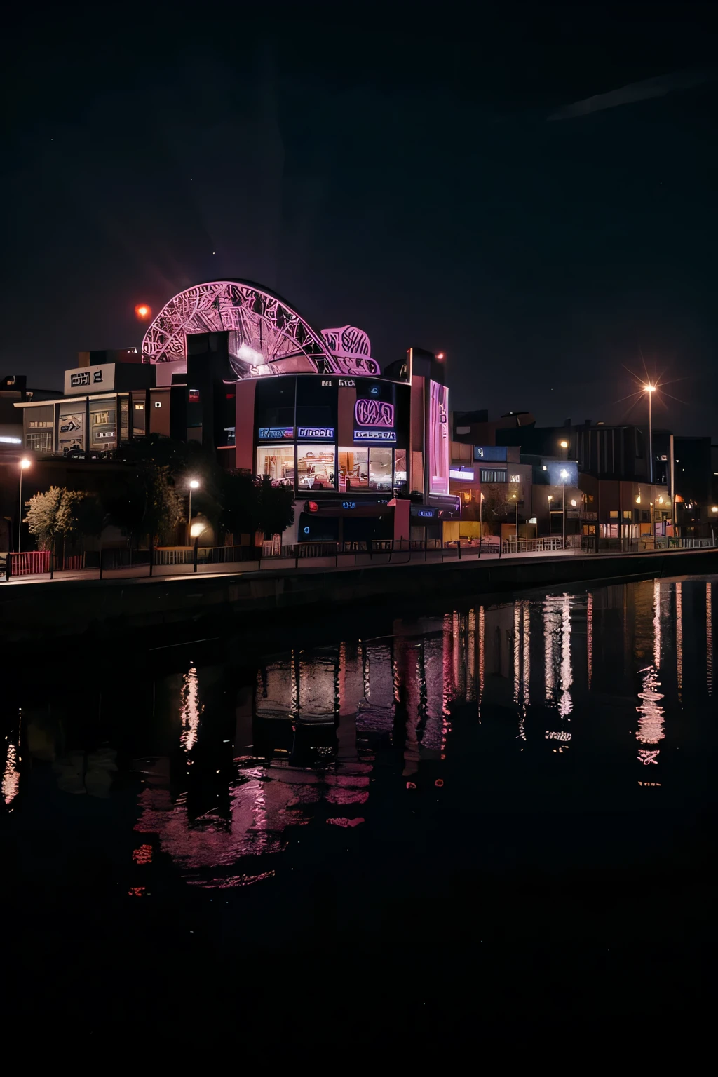 black and pink night city ground camera