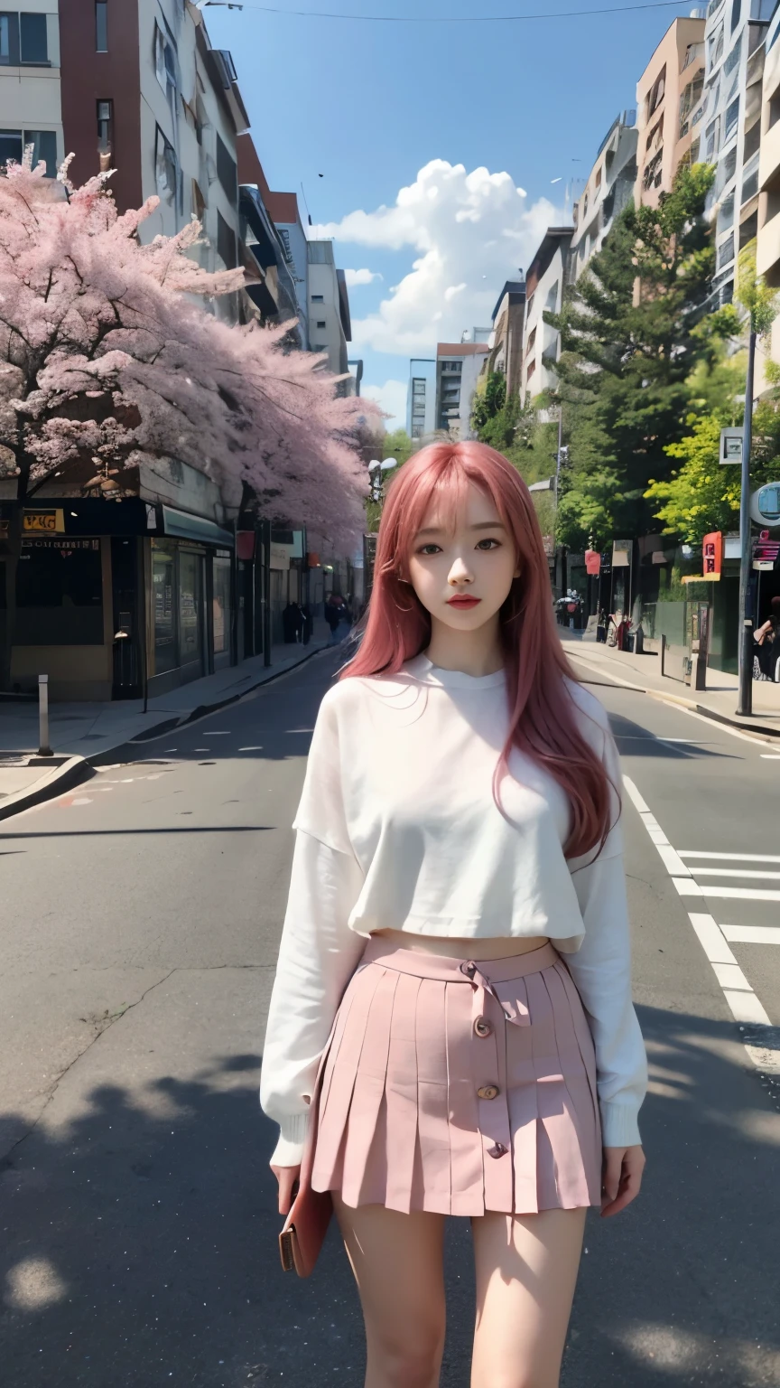 (show your butt hole:1.3),One person girl，View Lens，Pink Hair，Wear ，masterpiece，high quality，8K，最high quality，Realistically，Vivid details，One huge breasted girl，Adorable，Beautiful face with lots of detail，One Man，View your viewers，The street faces the wall，Standing on the street，uniform，Perfect detail。
