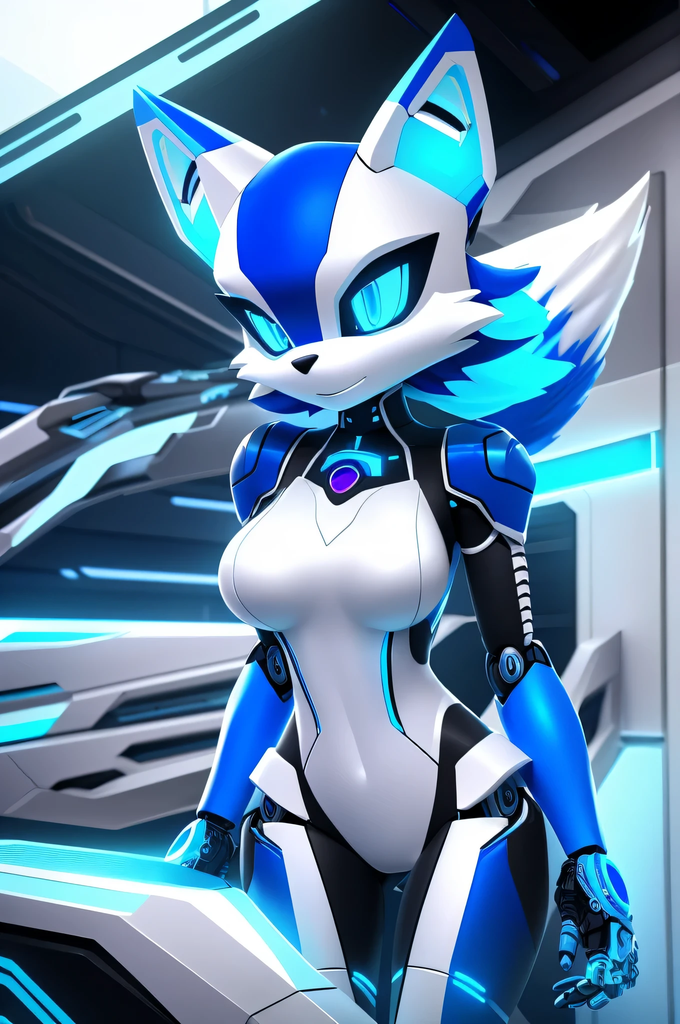 <lora:unaPochincoff_10:0.8>, 1girl, una (pochincoff), solo,small breasts, blue eyes, oversized limbs, colored skin, green sclera, monster girl, blue skin:1.5, looking at viewer, nipples, large breasts, navel, animal ears, mechanical ears, multicolored hair, no mouth, fewer digits, white hair, colored inner hair, colored sclera, translucent skin, cute pose , glowing eyes, bob cut,hair over one eye, cyberspace, crossed legs, sitting, dark metallic shiny hair,robotic, bloom, holographic interface, electrical energy,, (Simple background:1.4), hd, stunning, 4k,Highly detailed, cinematic, agfacolor, (photorealism),detailed, colorful, 50mm, F/2.8, trending on CGSociety, trending on ArtStation, detailed render,