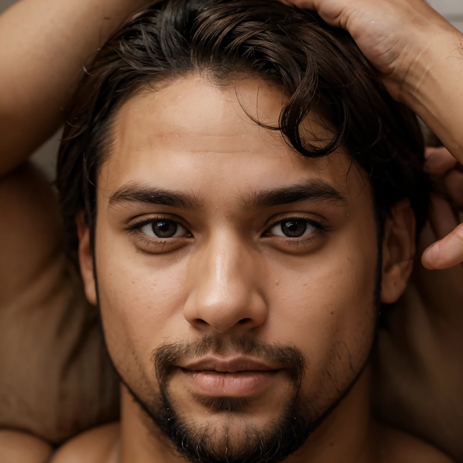 25-year-old mulatto man with a marked beard, light brown eyes.