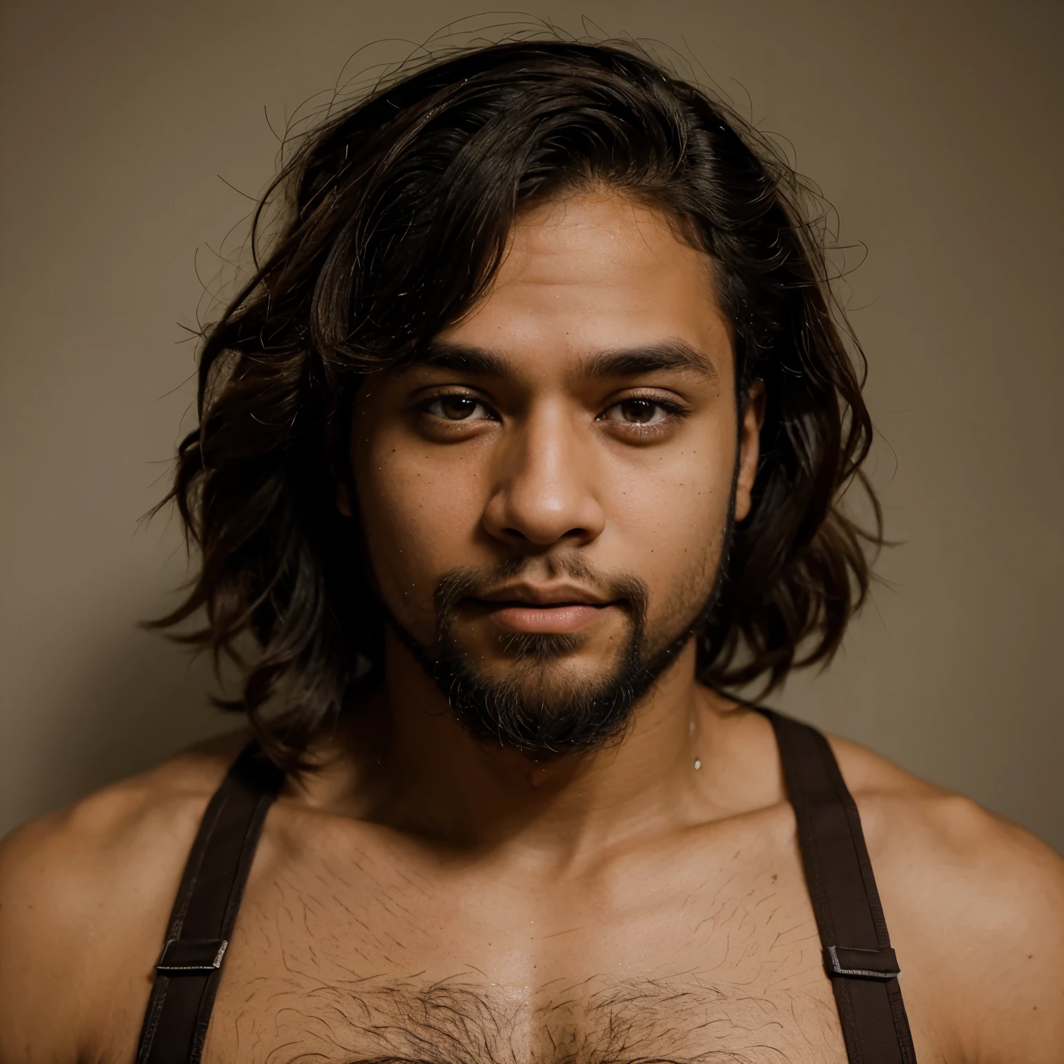 25-year-old mulatto man with a marked beard, light brown eyes.
