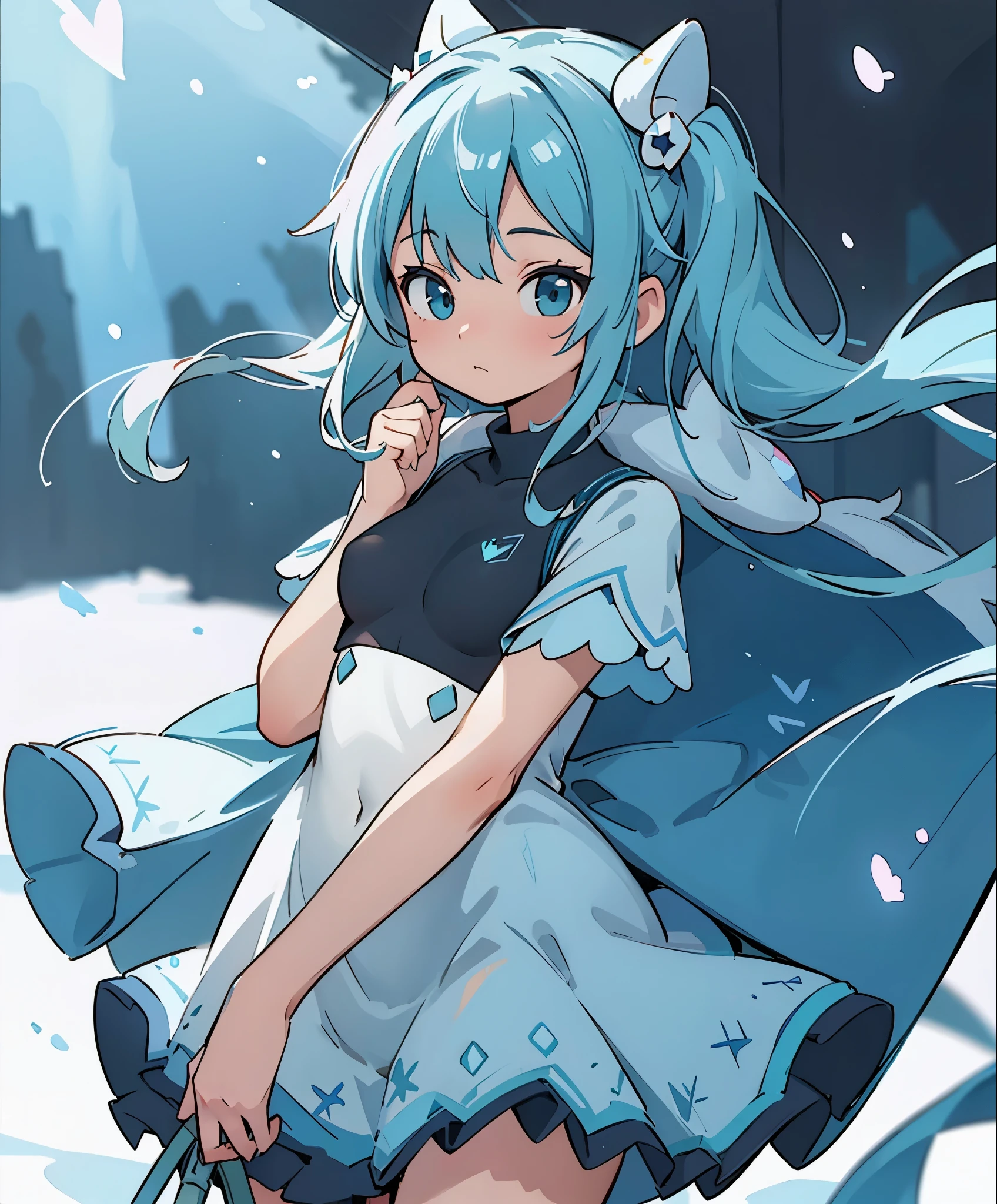 (masterpiece、最high quality、最high quality、official art、beautiful beautiful:1.2)、(1 girl:1.3)Hatsune Miku、twin tails,big breasts,big breasts美しい, young woman, crystal&in the ice zone, blizzard, ride a horse, white hour, gradient hair, blue hair, blue hair, twin tailsの髪, eye reflection, contempt, ray tracing, reflected light, blurry, shining light, Depth of the bounds written, contrast of light and dark, stereogram, zoom layer, cowboy lens, f/2.8, Bokeh, master piece, best quality, high quality, khd,white stockings