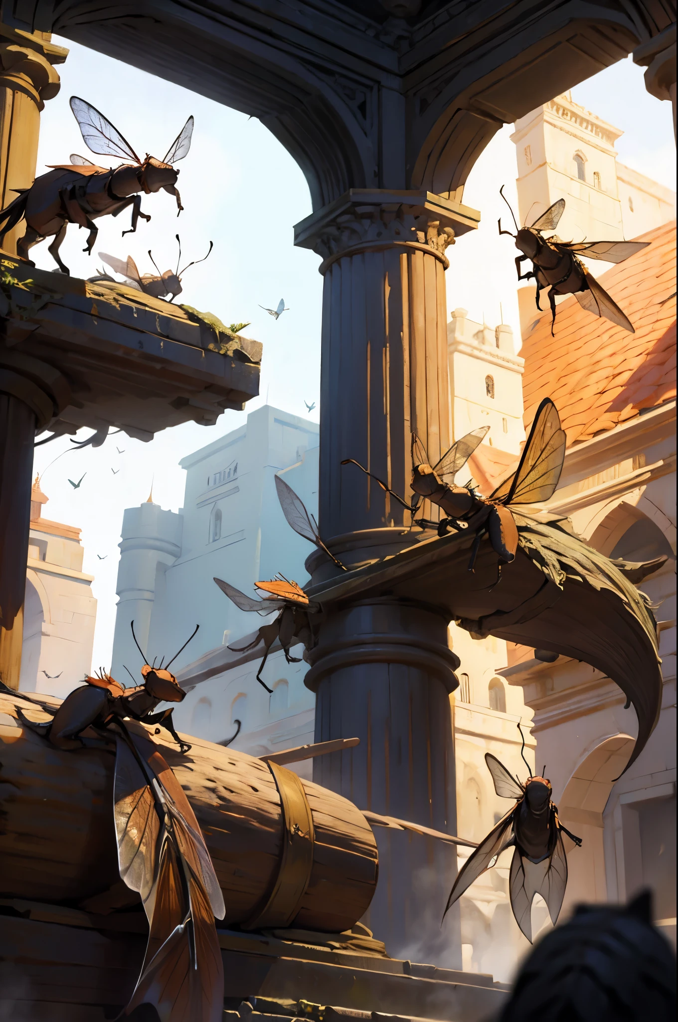 D&D, Middle Ages, fantasy, small scary insects, Lots of insects, (swarm of insects:1,5), insects fly,all the space is occupied by many nasty insects