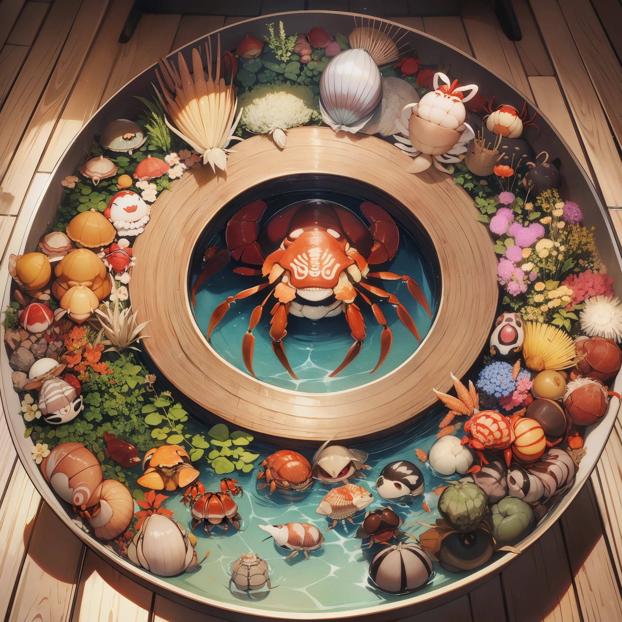 Open sea、(((怪物hermit crab)))+++、(((武装hermit crab)))+++、(((要塞hermit crab)))+++、(((戦艦hermit crab)))+++、(((巨大hermit crab)))+++、hermit crab(dormitory、parasite)teeth、十脚目hermit crab上科 Paguroidea のうち、A crustacean that lives primarily by encasing its body in a snail shell and carrying it on its back.、the reclusive crab、体teeth頭胸部と腹部に分かれる。胸脚の第一対teeth太く発達した鋏脚で、多くの場合teeth左右不対称である。大きい方の鋏teeth、Used to cover the entrance when the body is withdrawn into the shell。歩脚として使われるのteeth第2・第3対の2対であり、残りの第4・第5胸脚teeth短くなって貝殻を保持するために使われる。腹部teeth長く柔らかい袋状で、Spiral shaped to match the shell of the snail。腹部の関節teeth不明瞭で、付属肢teeth左側だけが残り、右側teeth退化している。尾脚teeth鉤状で、It plays the role of keeping the body inside the shell.、種類によってteeth欠くものもいる。但し同じhermit crab上科でも、ツノガイhermit crab科 Pylochelidae (Pomatochelidae)teeth腹部に関節があり、It grows straight backwards and resembles a shrimp.。この形態teethhermit crab上科共通のグラウコトエ幼生 Glaucothoe に似ており、ツノガイhermit crab科teethhermit crab上科の中でも原始的な部類とされている。Many live from the intertidal zone to the deep seabed, several hundred meters deep.、Brackish water depending on type、beach、Rocky reefs、coral reef、They live in environments such as sandy mud bottoms.。亜熱帯から熱帯でteeth、海岸付近の陸上で生活するオカhermit crab類 Coenobita もいる。日本の海岸でteethホンhermit crab Pagurus filholi、ユビナガホンhermit crab P. minutus、ケアシホンhermit crab P. lanuginosus、Clibanarius virescens、Paguristes ortmanni etc. are often seen。普段teeth貝殻から頭胸部だけを出して歩き回り、When you feel danger、quickly retreat into the shell、It covers the mouth of the shell with its well-developed scissor legs.。食性teeth雑食性で、algae、biological remains、eat detritus etc.。天敵teethタコや肉食魚の他、They are sometimes preyed upon by large crabs such as carappa and warty crabs.。Humans are also natural enemies because they are eaten and used as fishing bait.、卵teeth小さく、孵化した子teethゾエア Zoea、グラウコトエという幼生期を経て小さなhermit crabの姿に変態し、enter the life under the sea。陸上生活をするオカhermit crab類も、幼生時teeth海で成長す