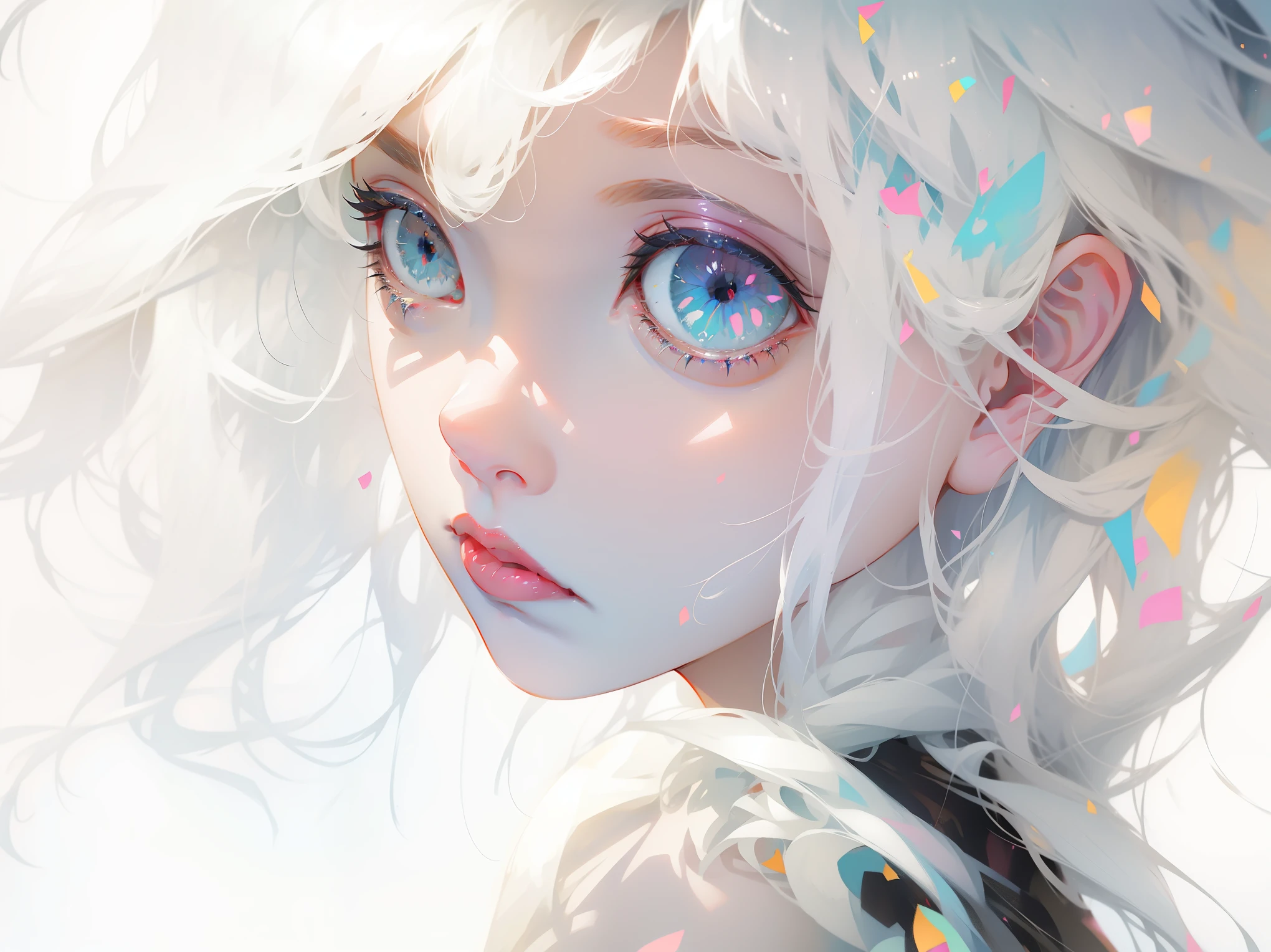 anime girl with blue eyes and white hair with a colorful dress, stunning anime face portrait, digital anime art, girl with white eyes, beautiful anime portrait, beautiful anime face, guweiz, beautiful anime artwork, detailed digital anime art, beautiful anime art, artwork in the style of guweiz, beautiful anime, digital art on pixiv