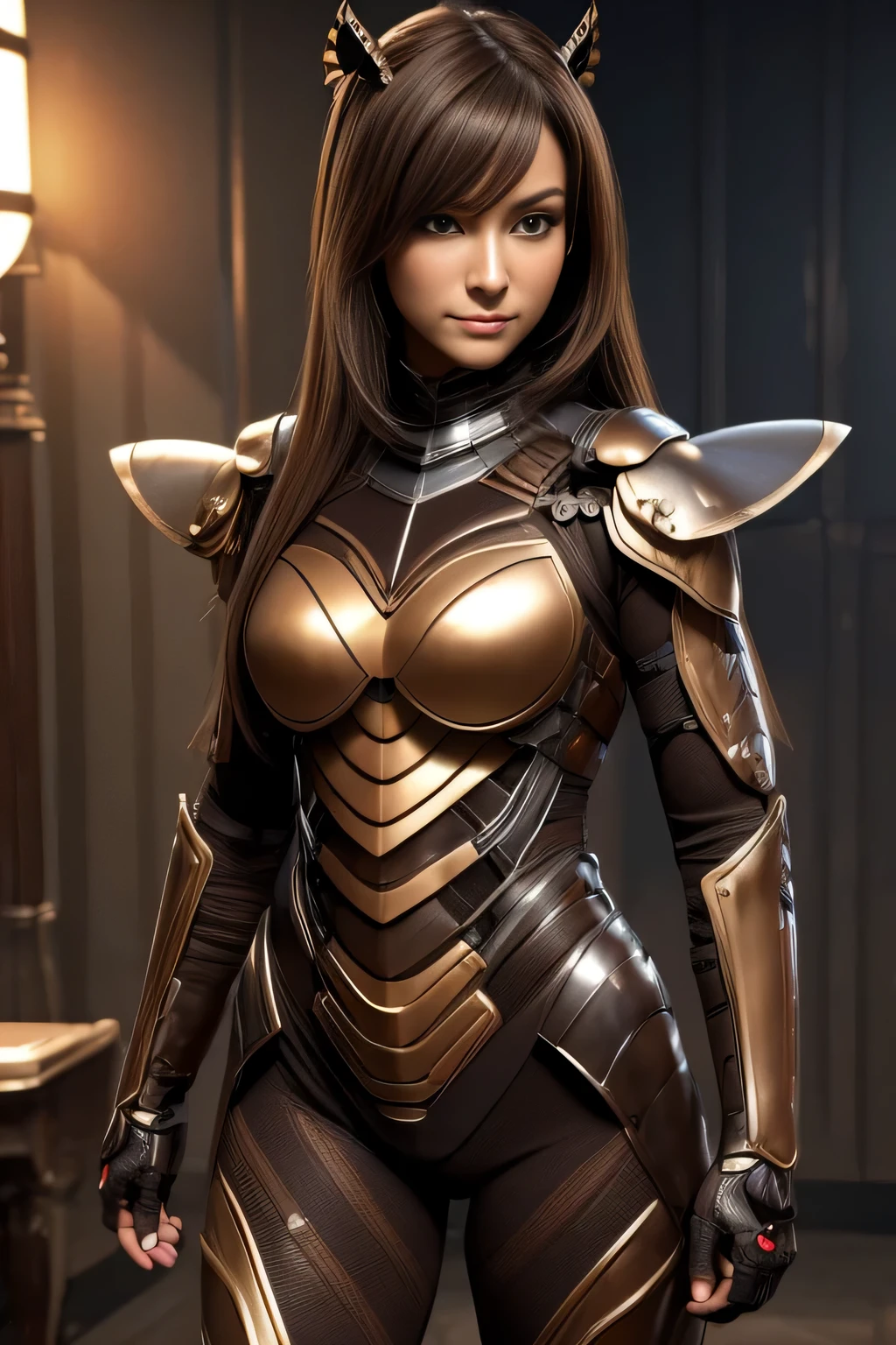 (High resolution,masterpiece,highest quality,Very detailed CG, anime, official art:1.4), realistic, photograph, amazing detail, everything is complicated, shiny and glossy,Amazing number of layers, 8K wallpaper, 3D, sketch, cute, figure,( alone:1.4), perfect female proportions,villain's daughter, (Fusion of dark brown cockroach and lady:1.4), (brown cockroach woman:1.2), (brown cockroach woman:1.2), (Fusion:1.2), (alone:1.4), (evil smile:1.2), muscular, abs, (Cockroach brown exoskeleton bio insect suit:1.4), (Cockroach brown exoskeleton bio insect armor:1.2), (brown transparent cockroach feathers:1.4), (Antennae of brown cockroaches:1.3),