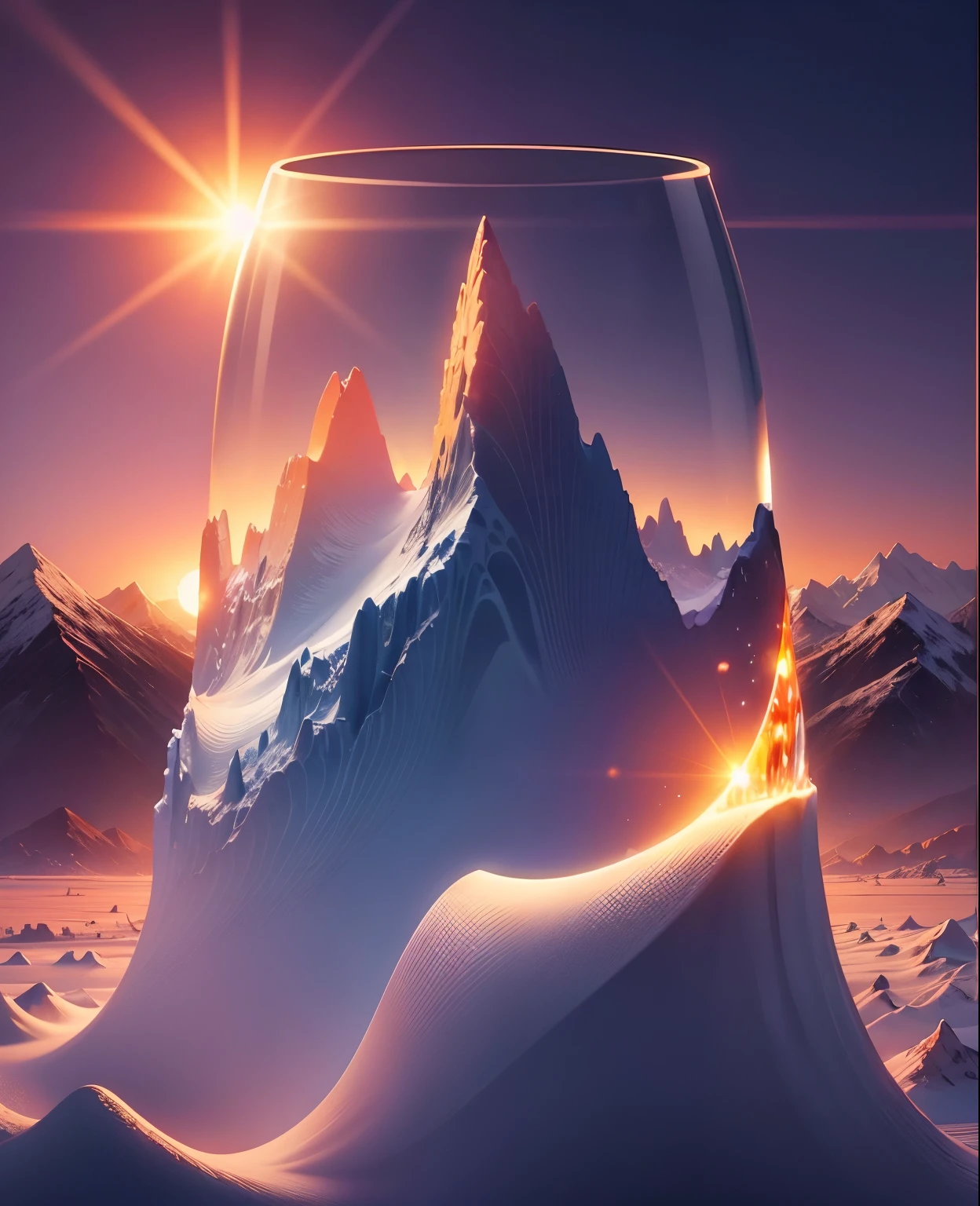 Change this glass background, sunset, moon rise, ice hill, mountains, 8k 