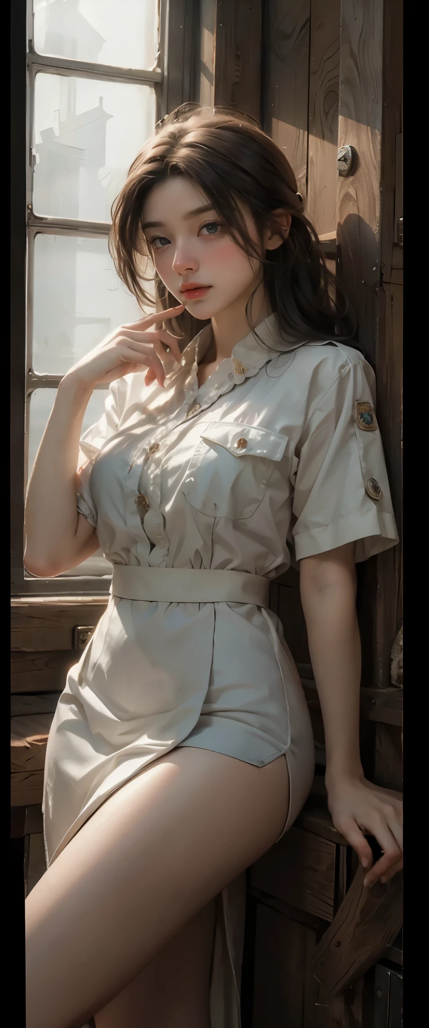 Highest quality, masterpiece, High resolution, One girl, See-through camisole、Pleated scouts、Flat Chest