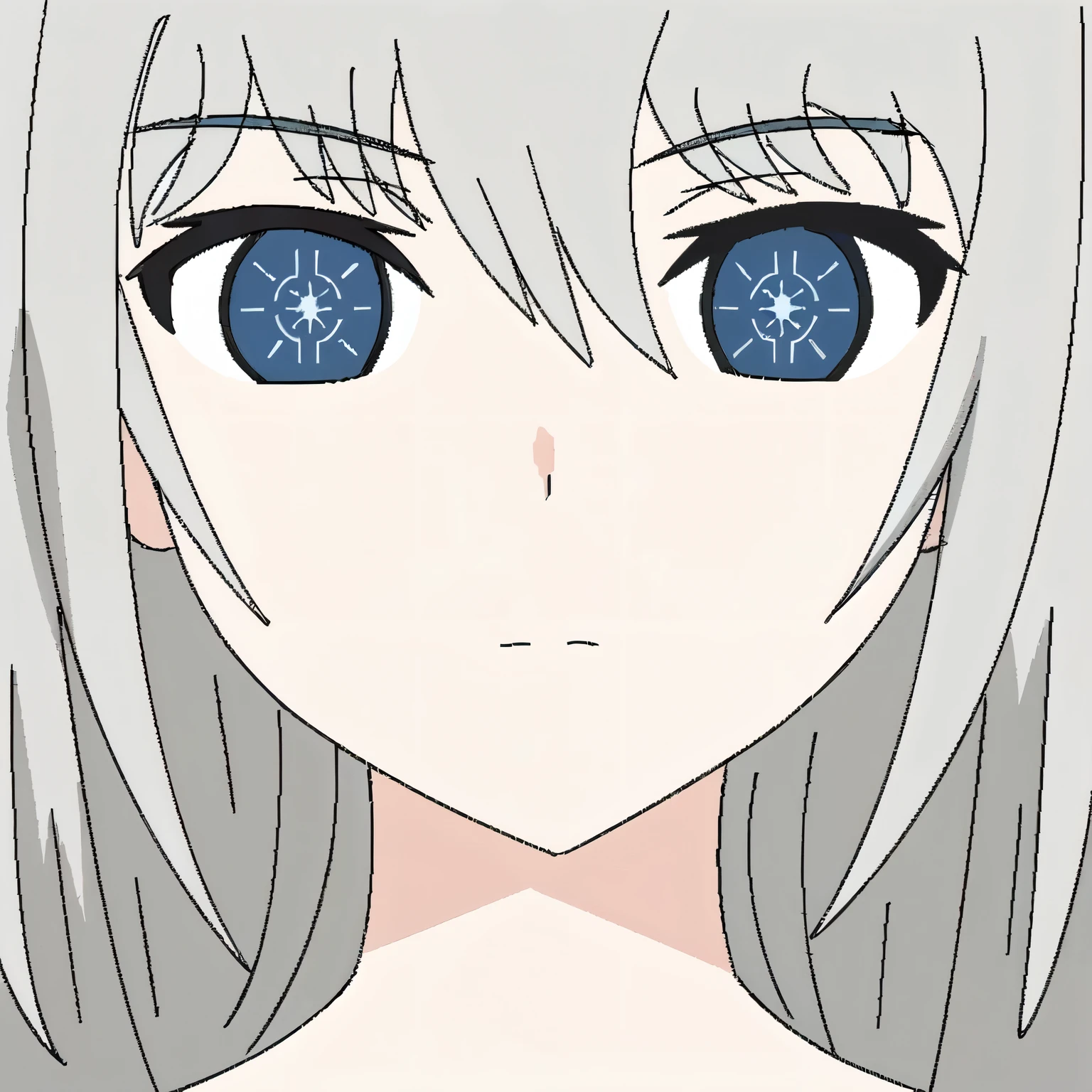garota de anime com olhos azuis e cabelos longos, rosto de anime natural fofo, rosto macio de anime detalhado, linda cara de anime, cara fofa de anime, cara de anime perfeita, rosto de garota de anime extremamente fofo, olhos azuis tristes, anime face, anime sombreado de vetor, olhos de tsurime, enormes olhos de anime, olhos prateados corpo inteiro, rosto de anime detalhado, Sombreamento plano estilo anime, olhar vazio