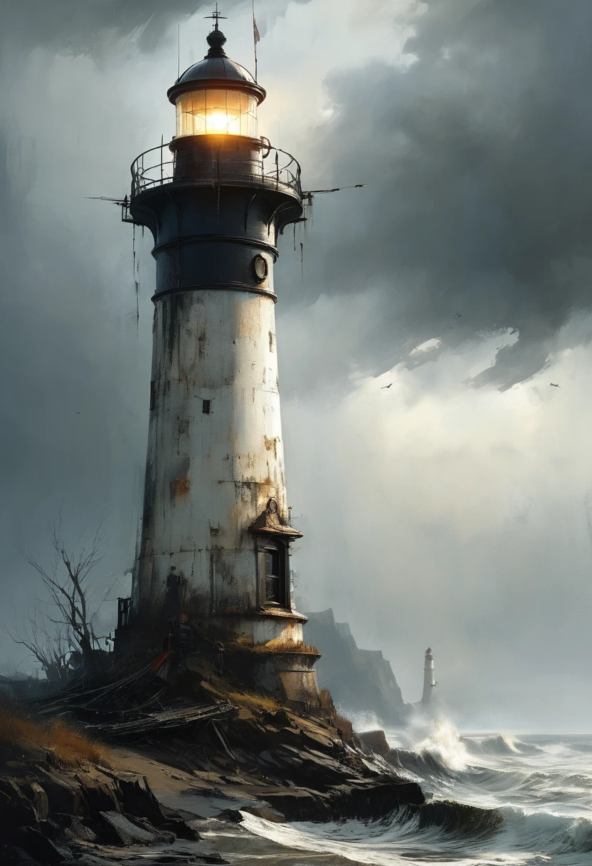 Lighthouse, by Jarek Kubicki, (best quality, masterpiece, Representative work, official art, Professional, 8k, Ultra intricate detailed:1.3)