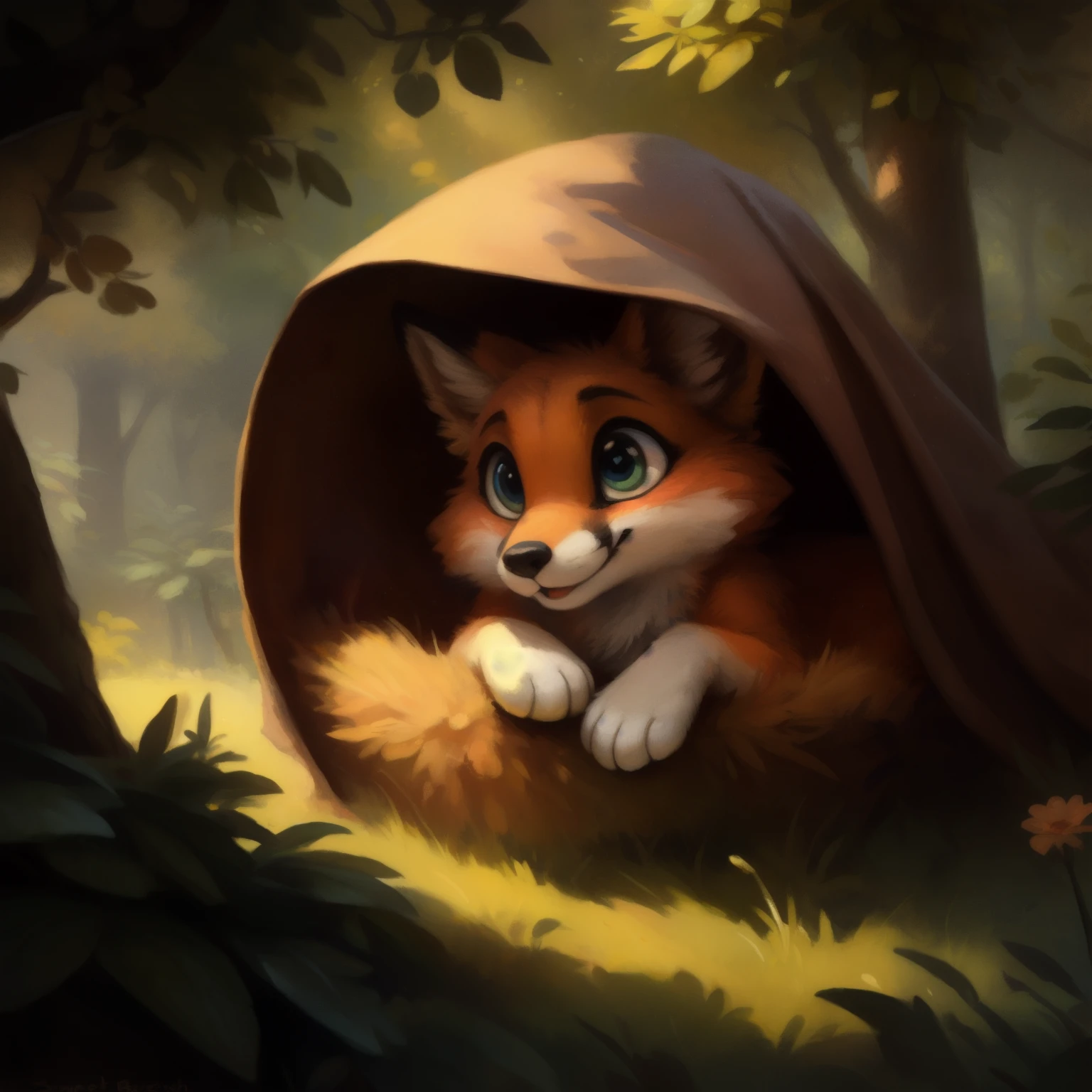 A whimsical image bathed in a playful cartoon aesthetic unfolds in the heart of a forest, brimming with life and mystery. Amidst the lush greenery, a fluffy bunny revels in the joys of nature, its expressive eyes filled with childlike wonder. Cloaked in the shadows of an adjacent shrub, a sneaky fox narrows its eyes in playful anticipation. This captivating scene, rendered in vibrant colors and exaggerated proportions, is a delightful nod to the charm of classic cartoon artistry. (by SirenBrush, Kenket, trending on ArtStation)
(ultra detailed), a