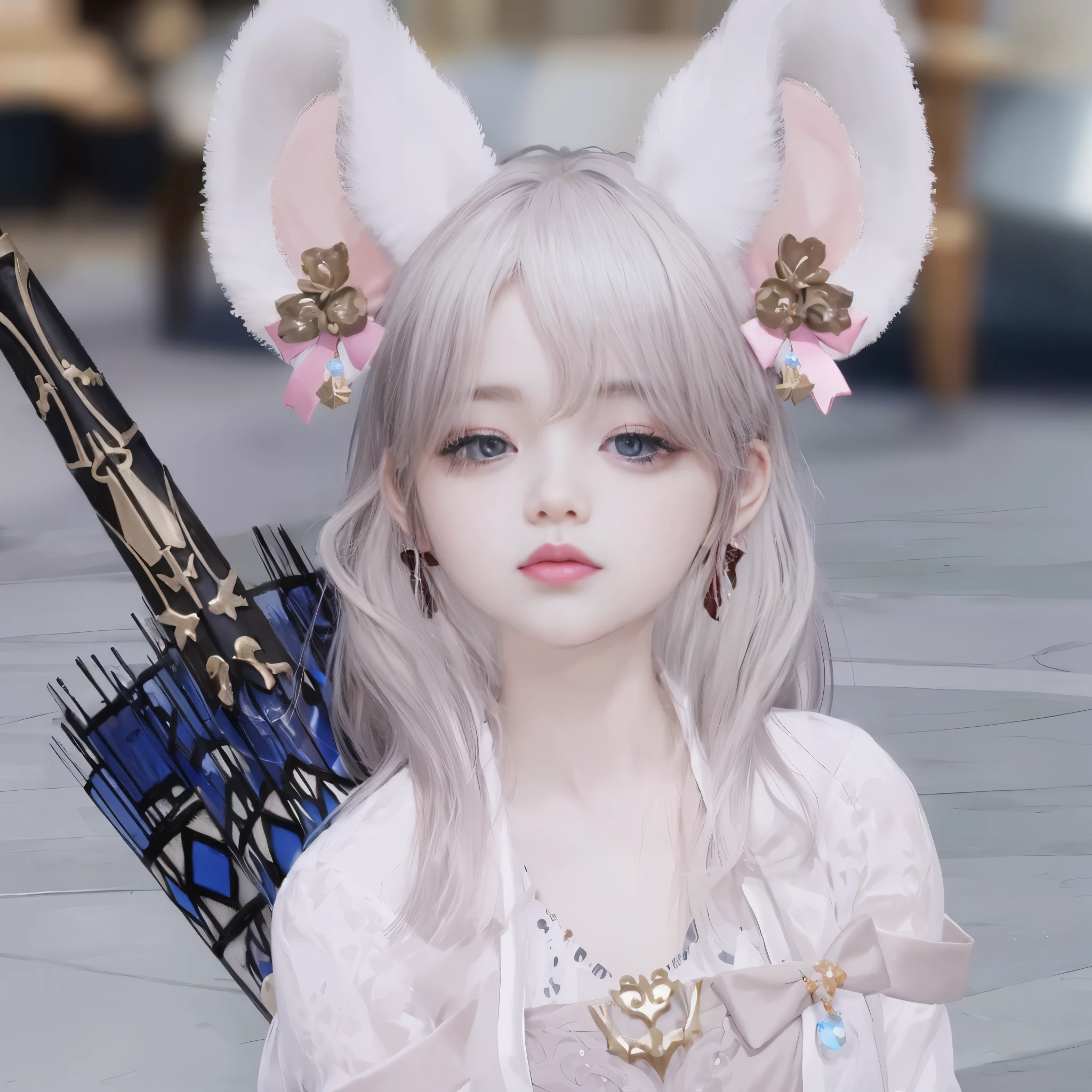 anime fille with blanc hair and ears holding a blue umbrella, blanc fox ears, fille with chat ears, Oreilles de loup, blanc chat fille, lineage revolution style 2, oreilles pointues, blanc ( chat ) fille, pale oreilles pointues, lalafell, guweiz, des chevaliers, beautiful mouse - fille, beautiful young chatfille, for a very long time