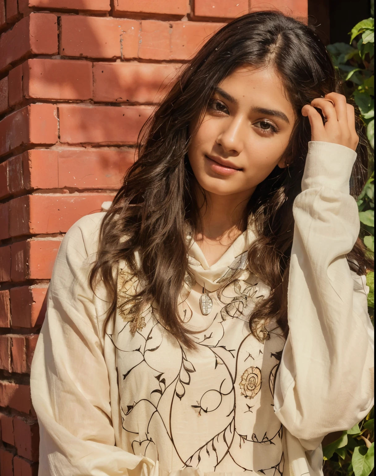 Beautiful ,23 years young Indian girl healthy, confidential looking,8k,realistic, raw photo,dark brown hair,fair skin, indian,long hair,clear facial features,, very detailed, 23years old, innocent face, natural wavy hair, high resolution, masterpiece, best quality, intricate details, highly detailed, sharp focus, detailed skin, realistic skin texture, texture, detailed eyes, professional, 4k, charming smile, shot on Canon, 85mm, shallow depth of field, kodak vision color, perfect fit body, extremely detailed, foto_\(ultra\), photorealistic, realistic, post-processing, maximum detail, roughness, real life, ultra realistic, photorealism, photography, 8k uhd, photography, black hair