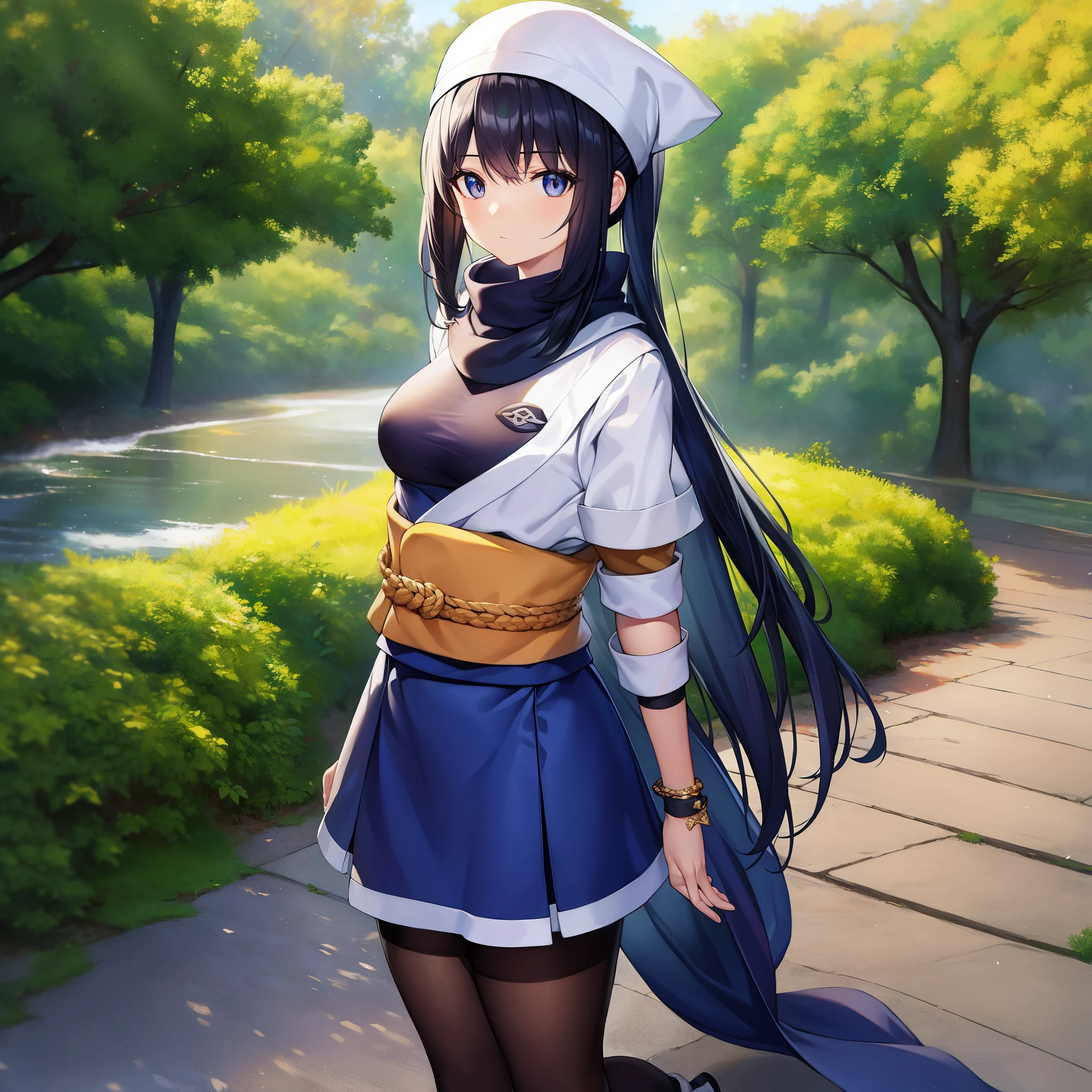 Pokémon、Akari、snow country、black hair、big tits milf、big tits milf、big tits milf、(gray eyes:1.5)、long hair、ponytail、side lock、(small breasts:1.2)、BREAK black pantyhose、Black undershirt、brown footwear、head scarf、Jacket、loose socks、pantyhose、red scarf、sash、scarf、shoes、under shoes、white hat、white pantyhose、BREAK Viewer&#39;s perspective、(whole body:1.2)、Upper body、BREAK outdoors、City、null、BREAK (masterpiece:1.2)、highest quality、High resolution、 Unity 8k 壁紙、(An illustration:0.8)、(beautiful detailed eyes:1.6)、highly detailed face、perfect lighting、highly detailed CG、(perfect hands、perfect anatomy)、