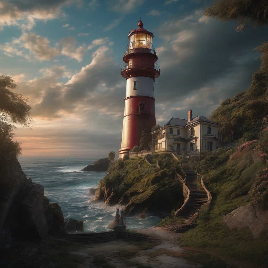 Lighthouse, aesthetic, extremely detailed, Universal lighthouse, Epic cinematic brilliant stunning intricate meticulously detailed dramatic atmospheric maximalist digital matte painting