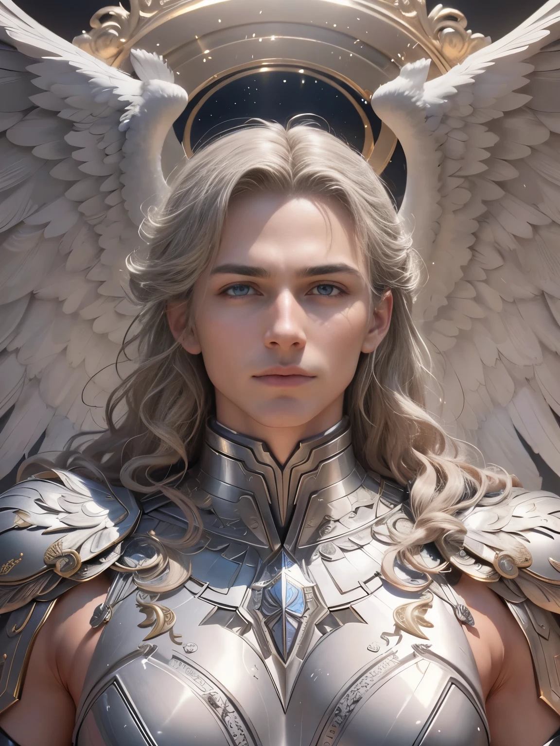 archangel michael、Four Archangel Last Piece,highest quality,super detailed,High resolution,High resolution,4k,Portrait in 4k,8k,8k Portrait,unity 8k wallpaper,Highly detailed CG,realistic,RAW photo,real person,portrait photography,realistic,shiny skin,fine skin,(Human Angel)