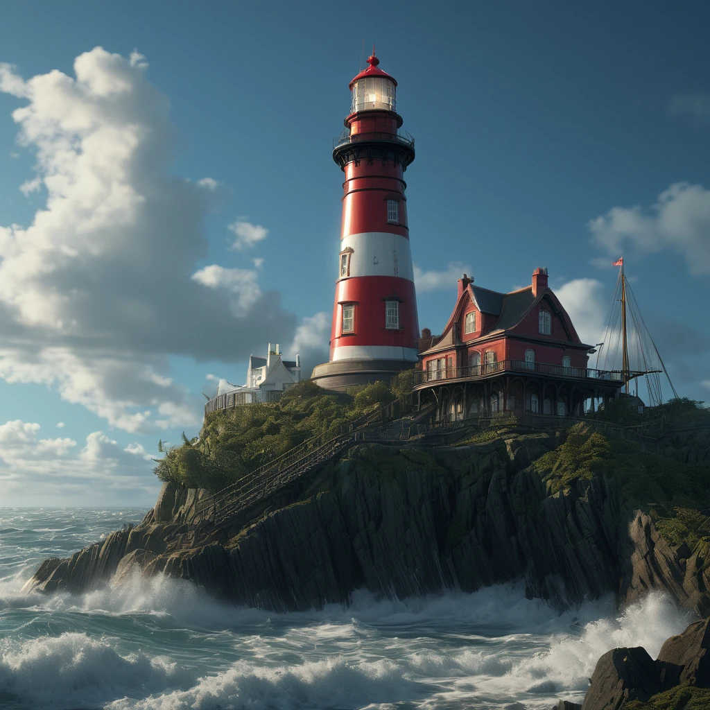 Lighthouse, aesthetic, extremely detailed, Universal lighthouse, Epic cinematic brilliant stunning intricate meticulously detailed dramatic atmospheric maximalist digital matte painting