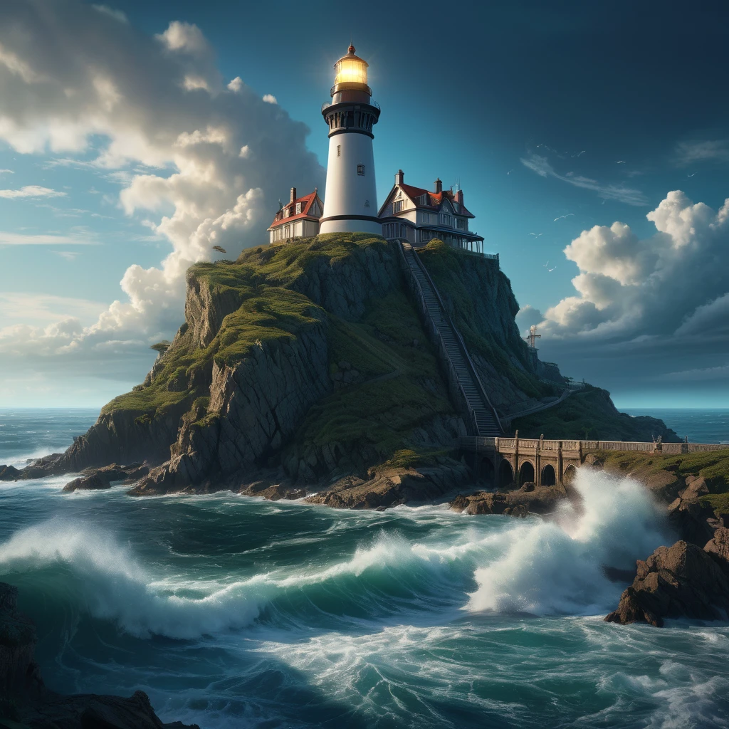 Lighthouse, aesthetic, extremely detailed, Universal lighthouse, Epic cinematic brilliant stunning intricate meticulously detailed dramatic atmospheric maximalist digital matte painting