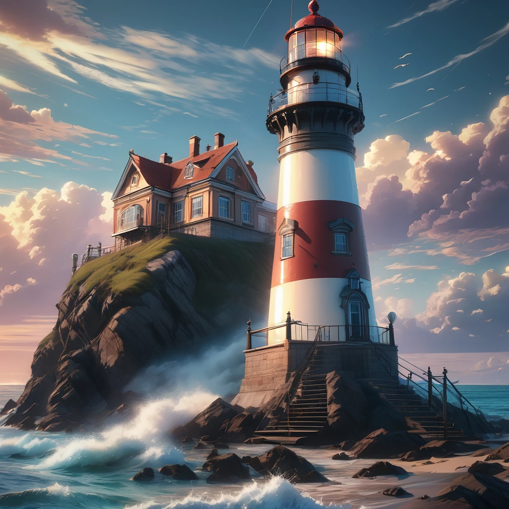 Lighthouse, aesthetic, extremely detailed, Universal lighthouse, Epic cinematic brilliant stunning intricate meticulously detailed dramatic atmospheric maximalist digital matte painting