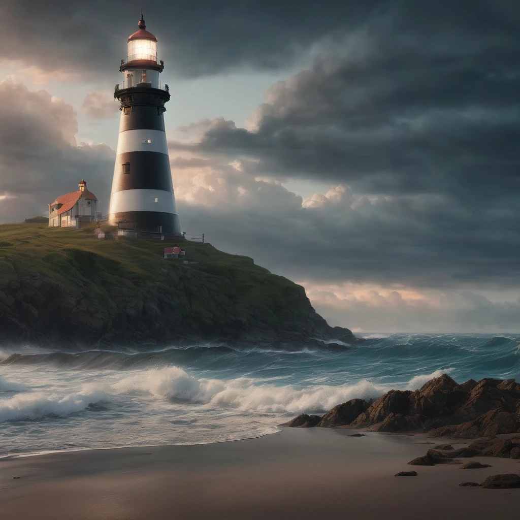 Lighthouse, aesthetic, extremely detailed, Universal lighthouse, Epic cinematic brilliant stunning intricate meticulously detailed dramatic atmospheric maximalist digital matte painting