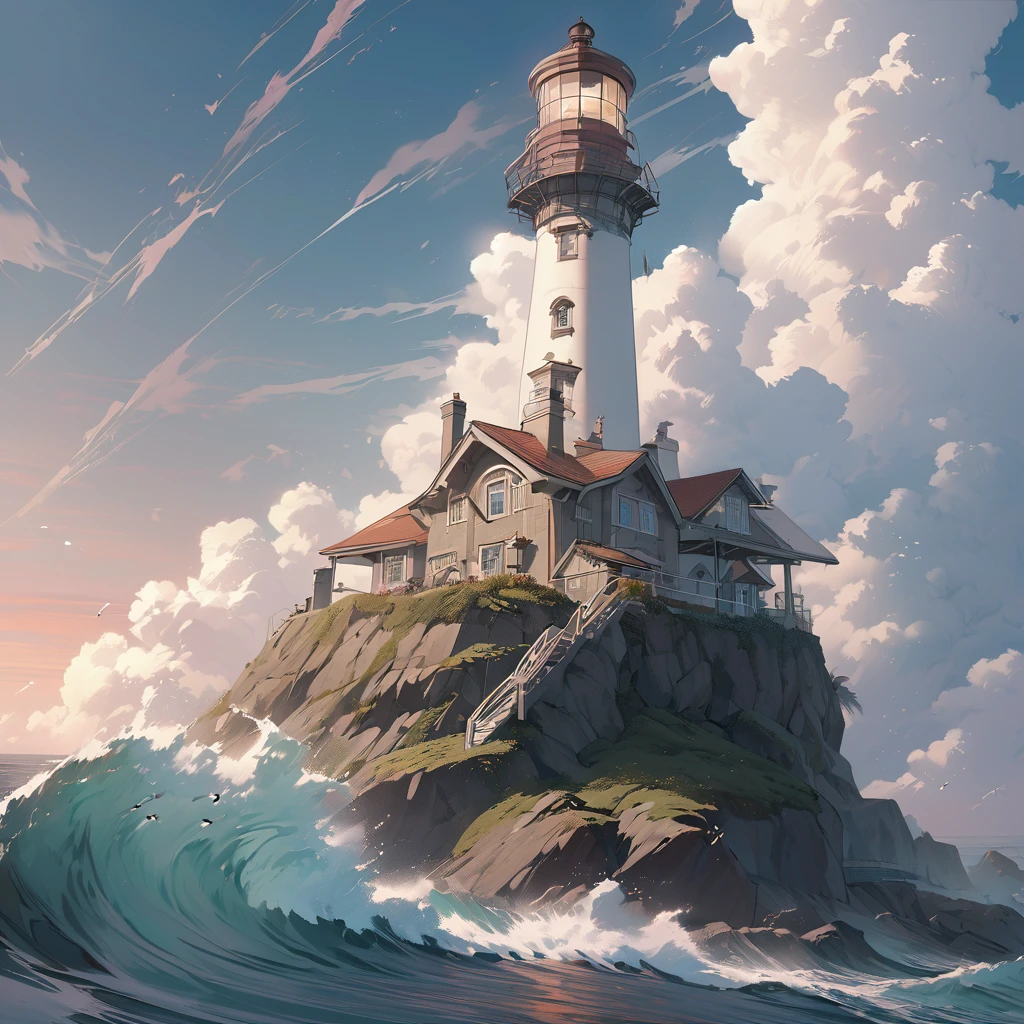 Lighthouse, aesthetic, extremely detailed, Universal lighthouse, Epic cinematic brilliant stunning intricate meticulously detailed dramatic atmospheric maximalist digital matte painting