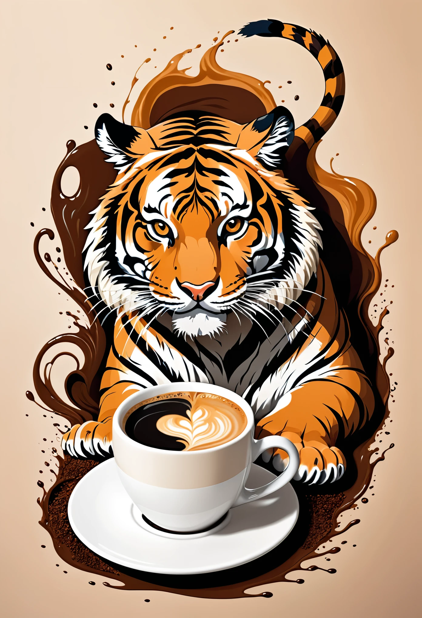 tiger in coffee art style