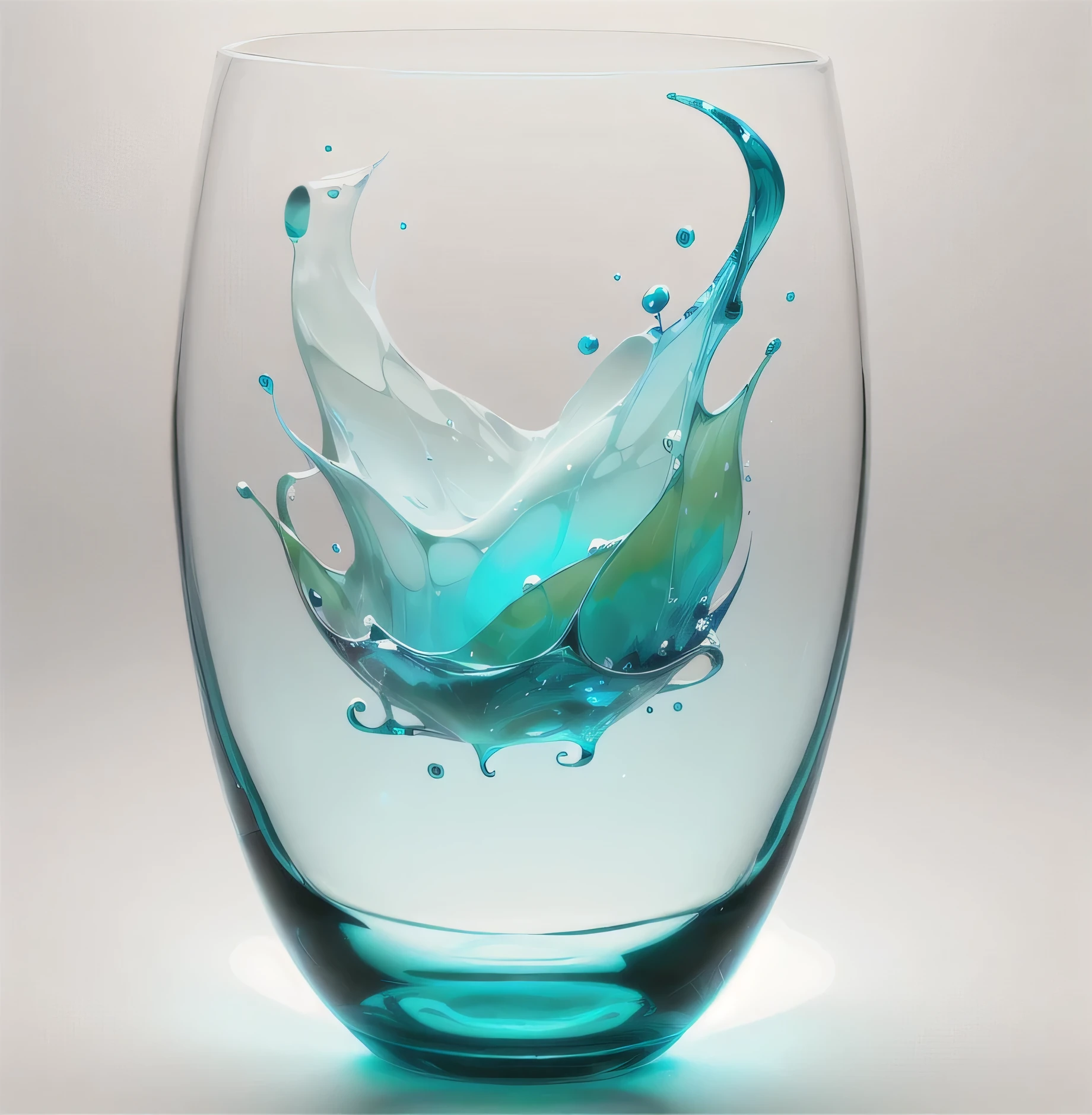 there is a blue glass vase with a white base on a white background, in a short round glass vase, vibrant scene, vase, ambient teal light, transparent glass vase, glassware, cerulean, cerulean blue, turquoise, amber, glass tableware, venetian glass, cyan, glowing hue of teal, monochromatic teal, inspiring, blown glass
