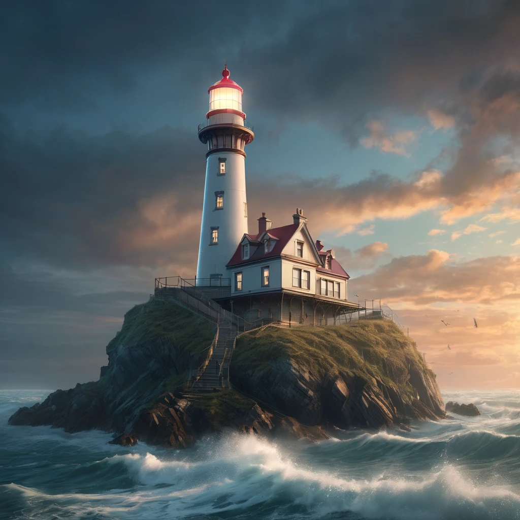 Lighthouse, aesthetic, extremely detailed, Universal lighthouse, Epic cinematic brilliant stunning intricate meticulously detailed dramatic atmospheric maximalist digital matte painting