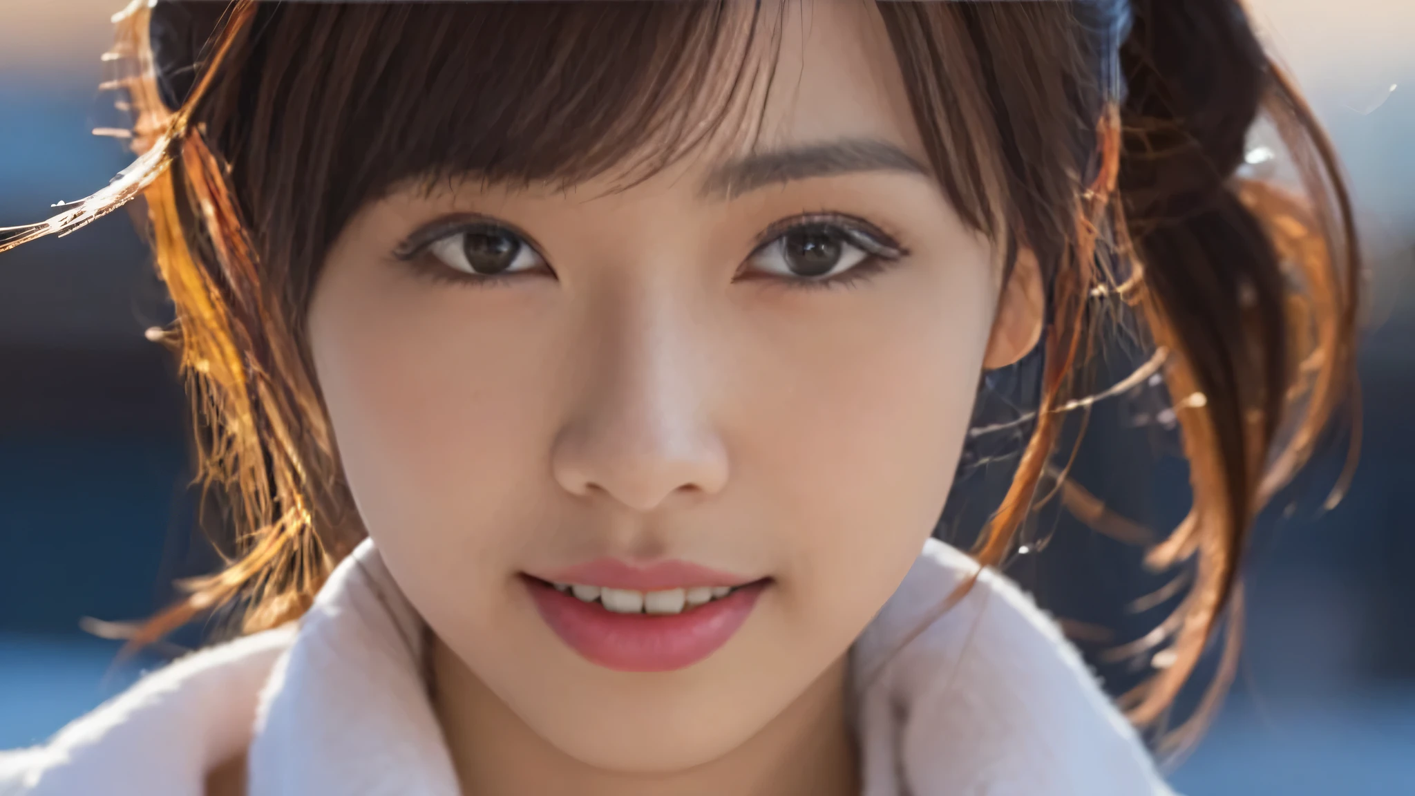 1 girl, (Wearing a black blouse:1.2), beautiful japanese actress, (ponytail:1.3),
(RAW photo, highest quality), (realistic, Photoreal:1.4), masterpiece, 
very delicate and beautiful, very detailed, 2k wallpaper, wonderful, 
finely, very detailed CG Unity 8K 壁紙, Super detailed, High resolution, 
soft light, beautiful detailed girl, very detailed目と顔, beautifully detailed nose, beautiful and detailed eyes, cinematic lighting, 
break
(Against the backdrop of a snowy night cityscape 1.3), city lights, 
perfect anatomy, slender body, smile, Face the front completely, look at the camera