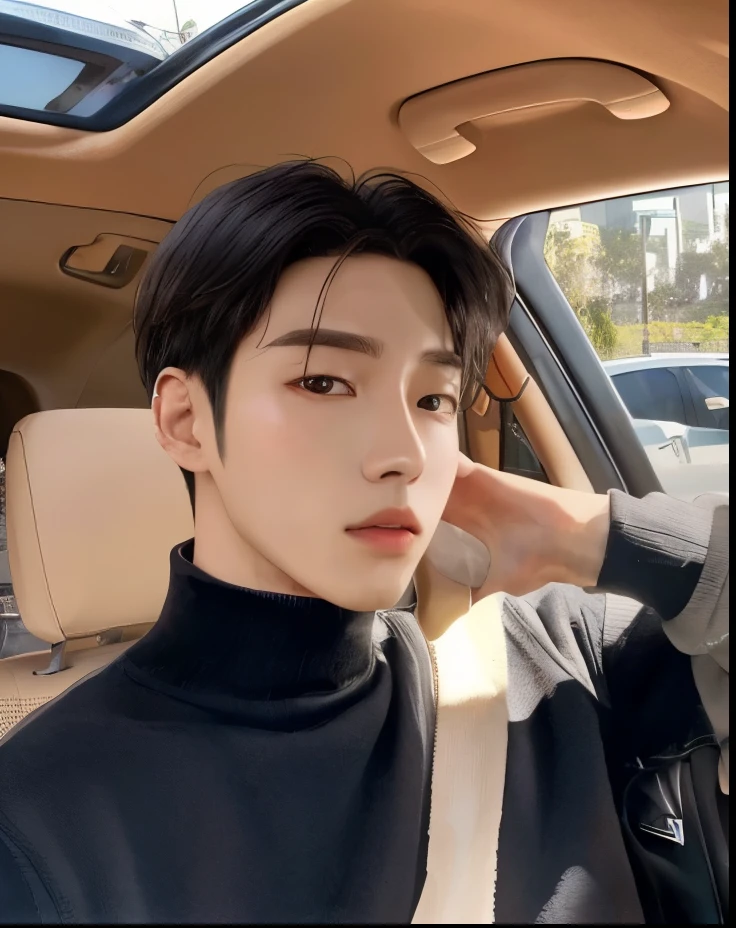 There's a man sitting in a car with his hand on his head, Jinyoung Shin, homem sul-coreano, who is siwoo, hyung tae, Cai Xukun, Hong junho hyung, Jinyoung Shin aesthetic, Ulzzang masculino, Jaeyeon Nam, Seseon Yoon, brilhante da chuva, taejune kim, 🚿🗝📝, Kim Doyoung