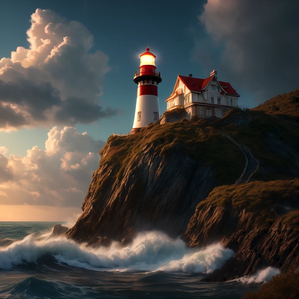 Lighthouse, aesthetic, extremely detailed, Universal lighthouse, Epic cinematic brilliant stunning intricate meticulously detailed dramatic atmospheric maximalist digital matte painting