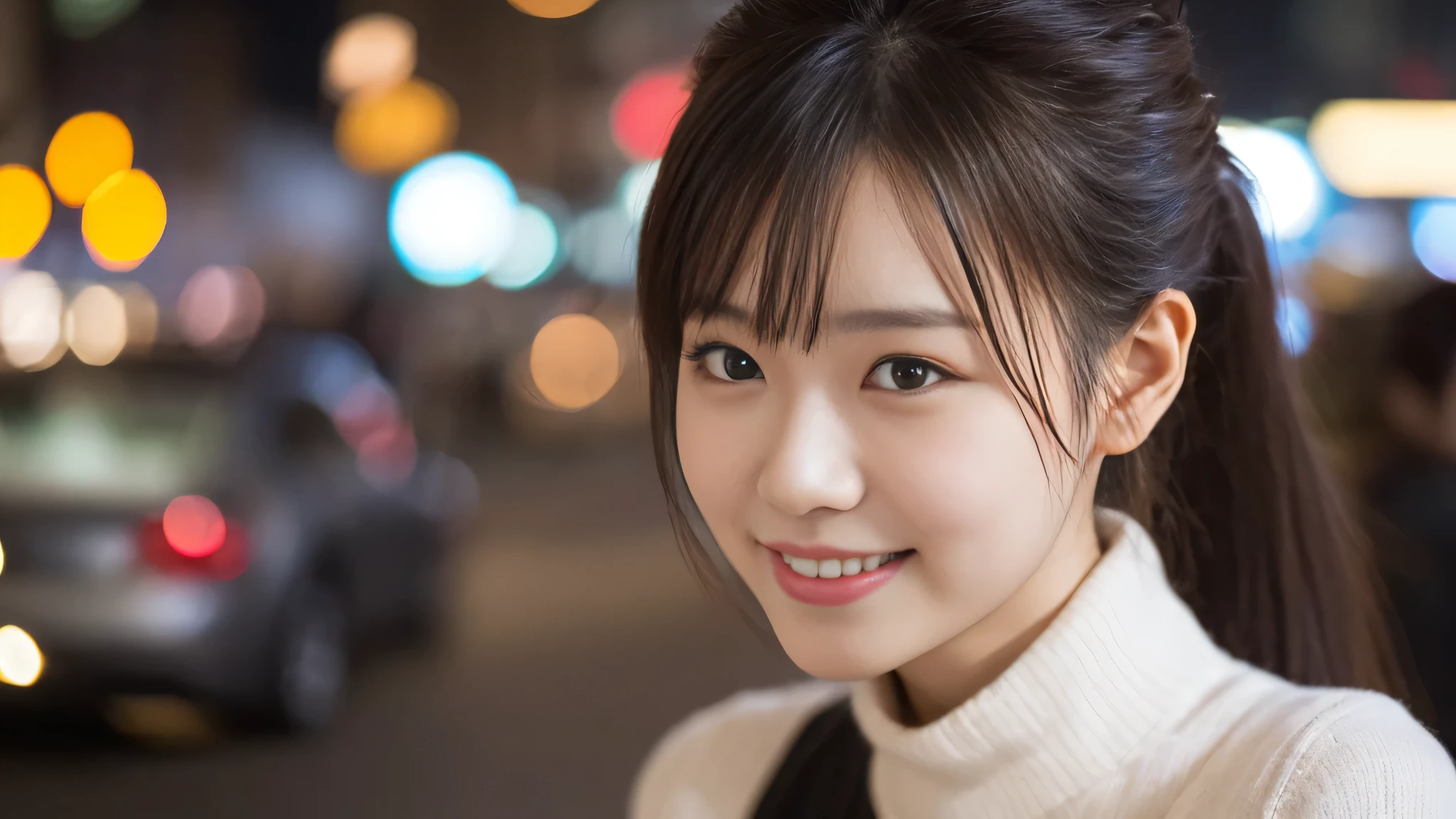 1 girl, (Wearing a black blouse:1.2), beautiful japanese actress, (ponytail:1.3),
(RAW photo, highest quality), (realistic, Photoreal:1.4), masterpiece,
very delicate and beautiful, very detailed, 2k wallpaper, wonderful,
finely, very detailed CG Unity 8K 壁紙, Super detailed, High resolution,
soft light, beautiful detailed girl, very detailed目と顔, beautifully detailed nose, beautiful and detailed eyes, cinematic lighting,
break
(Against the backdrop of a snowy night cityscape 1.3), city lights,
perfect anatomy, slender body, smile, Face the front completely, look at the camera