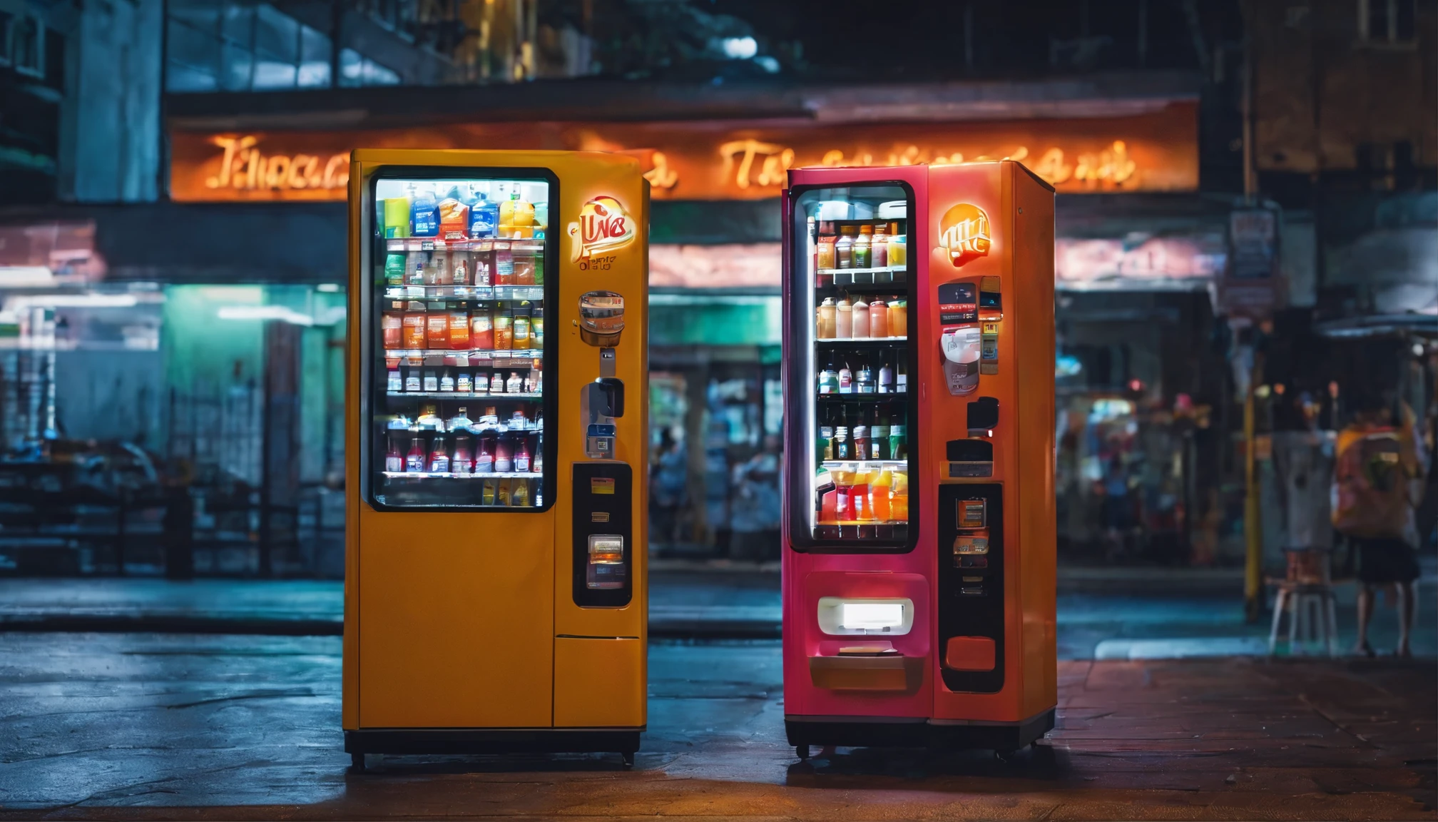 juice vending machine、night、