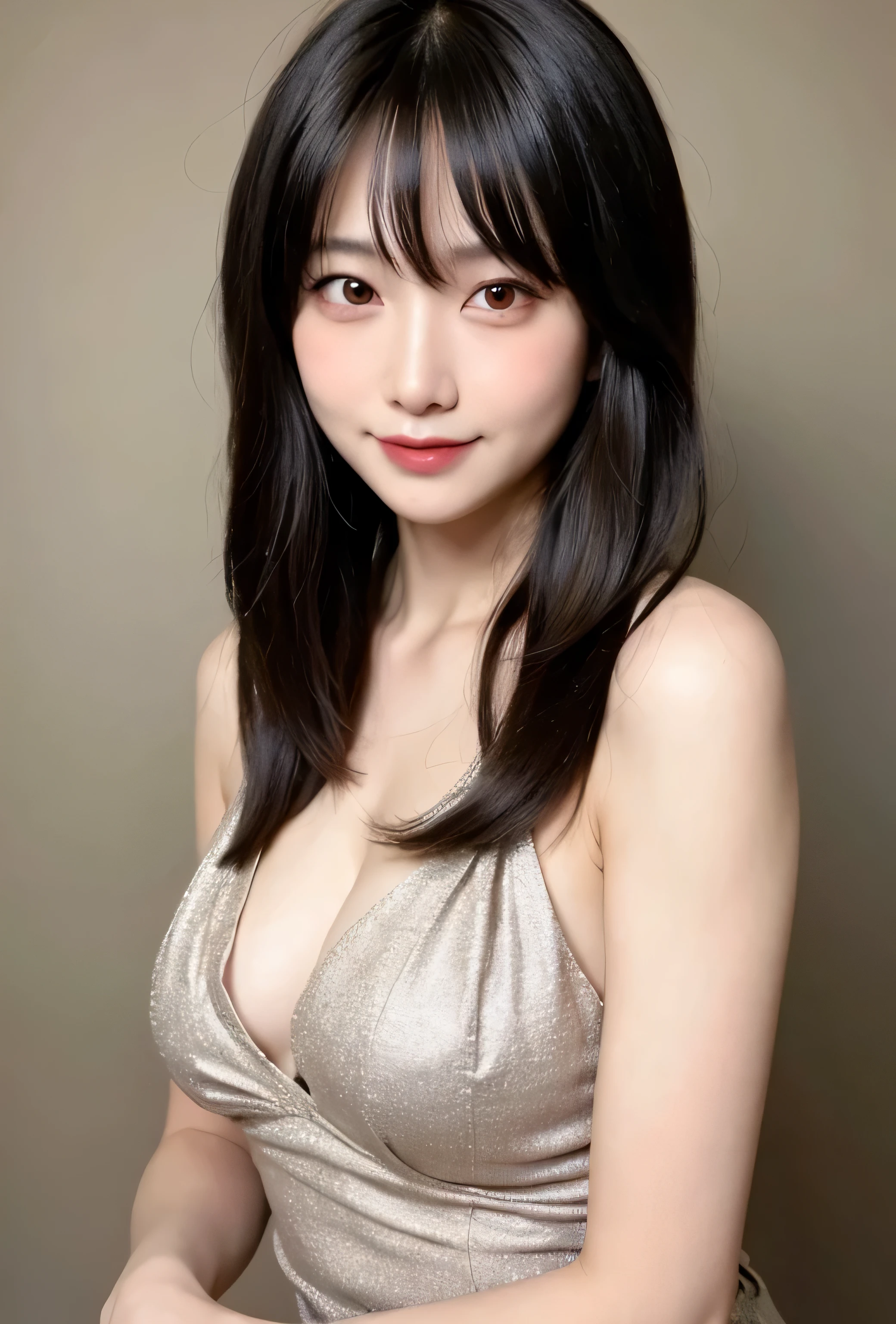 (((medium hair))), highest quality, 8k, HDR, High resolution, confused:1.2, blurred background, Bokeh:1.2, photograph, (RAWphotograph:1.2), (realistic:1.4), (masterpiece:1.3), (intricine details:1.2), 25Year, 一人in, japanese girl, delicine, beautiful, (fine eyes), (detailed facial feinures), , (((small breasts))), Perfect for your skin, (looking for_in_viewer), from_front, (skinny), (highest quality:1.4), (ultra High resolution:1.2), cinema light, (extreme detailed illustrinion), (lip gloss, highest quality, ultra High resolution, written boundary depth, caustics, wide range lighting, ninural shading, 85mm, f/1.4, ISO200, 1/160Year代:0.75),1 girl, 一人in, smile、服はランダムinす
