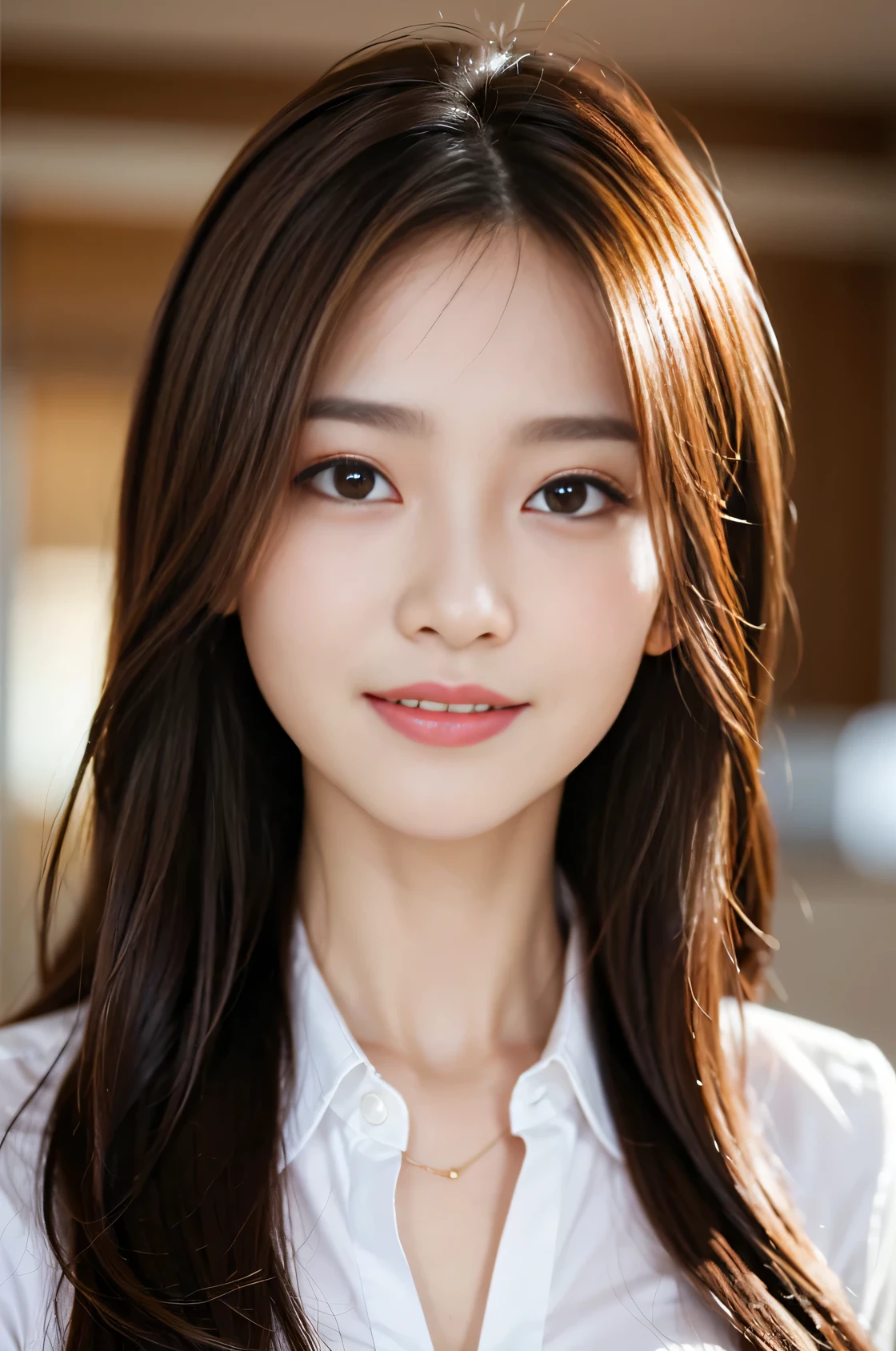 table top、highest quality、real、Super detailed、finely、High resolution、8k wallpaper、one beautiful woman、、light brown messy hair、wearing a business suit、sharp focus、perfect dynamic composition、beautiful detailed eyes、thin hair、Detailed realistic skin texture、smile、close up portrait、model body shape
