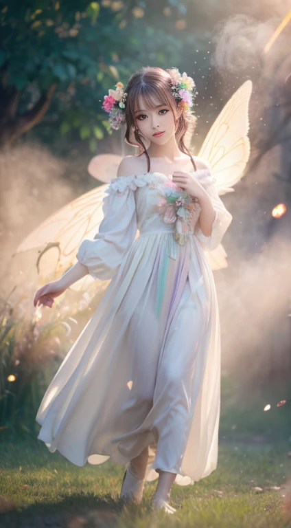 Fine Art Masterclass Splash Spray Trickle Rainbow Opaline Prisma Sakura Oil Color, steampunk celestial body, Ethereal, beautiful fairies, nffsw, ultra high detail, pastel color, Center, Bokeh, Lens Flare, foggy dusk, bloom, Light bloom, lighting like a movie, High dynamic range, Depth Field, full pose,