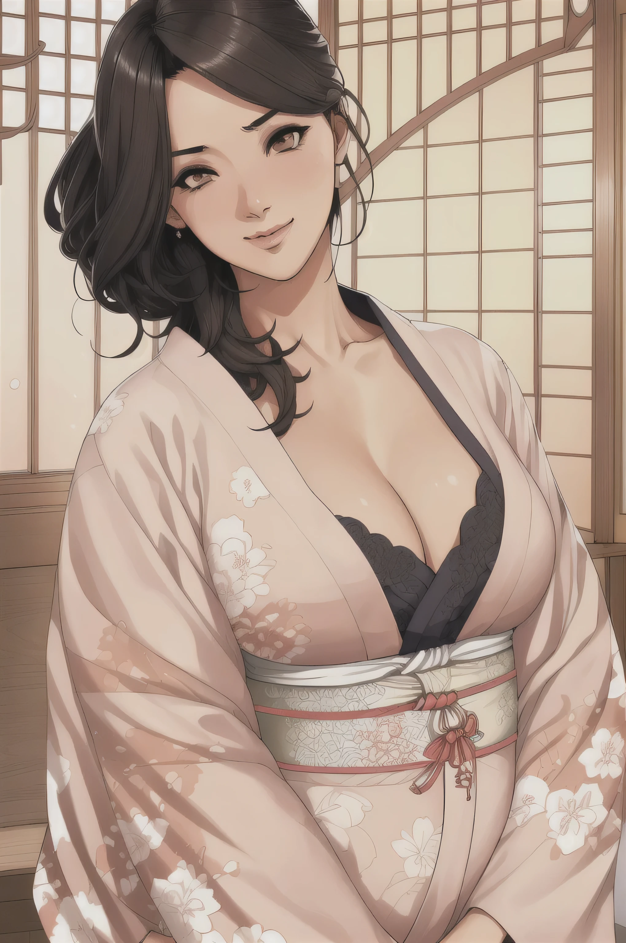 japanese architecture, yukata, 花柄の紫colorのkimono,kimono,open clothes, cleavage, black hair,tied hair in a circle,ribbon,bangs,brown eye, ((1 girl, full body photo)), 30 years,beautiful 日本人女性,beautiful long legs,beautiful body,beautiful Nose,beautiful character design, perfect eye, perfect face,expressive eye,perfect balance, looking at the viewer,closed mouth, (innocent_big_eye:1.0),embarrassing, Worried, (beautiful_face:1.5), (beautiful,Huge_chest:1.4), (narrow_waist),(wide_hip),(show off:1.6, genuine, very detailed),(pussy juice:1.4), (spread your legs:1.7, sexy pose),carnal thighs, Highly detailed CG Unity 8k wallpaper, perfect lighting,colorful, bright_front_face_lit,white skin, (masterpiece),(Highest_quality:1.0), 超High resolution,4k,Super detailed, full body photo, 8k, High resolution, blurred background, Bokeh:1.2, (lively_color:1.2),プロのfull body photo,((full body photo)),