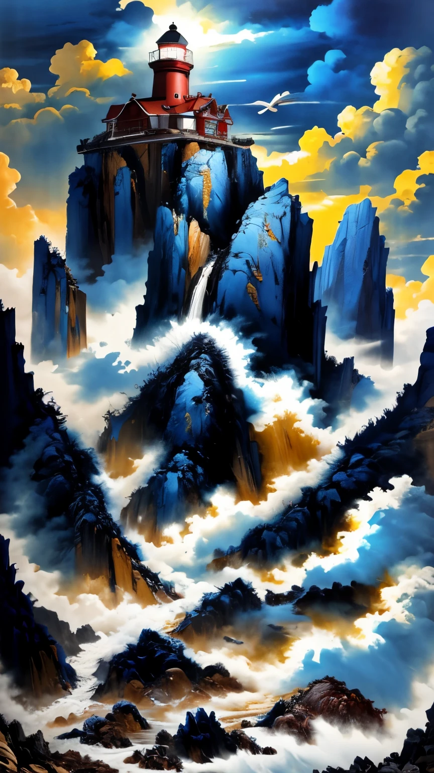 (aesthetic,dreamlike:1.1) A lighthouse standing tall on a rocky coastline, (dramatic,stormy) waves crashing against the rocks. The lighthouse is (majestic and grand) with a (detailed, intricate) design, adorned with (striking, vibrant) colors and patterns. The (beacon, light) at the top of the lighthouse emits a (soft, gentle) glow, guiding lost ships back to shore.

The surrounding scenery is (mysterious, otherworldly), with (low-hanging, wispy) clouds casting eerie shadows over the landscape. (Seagulls, vibrant seabirds) can be seen soaring above, adding life and movement to the scene.

The (weathered, worn) texture of the rocks creates a sense of (history, timelessness), as if the lighthouse has stood there for centuries, weathering the elements. The (rough, wild) ocean waves evoke a feeling of (power, strength), contrasting against the calmness of the lighthouse.

The (sunset, twilight) casts a warm, (golden, ethereal) glow over the scene, enhancing the (dramatic, romantic) atmosphere. The colors shift from (soft pastels, warm oranges) to (rich, deep blues) as the sun slowly disappears below the horizon.

The overall image should have a (painterly, impressionistic) quality, with (subtle, delicate) brushstrokes and a (dreamlike, surreal) ambiance. The light and shadows play an important role in creating depth and dimension in the artwork.

The prompt should convey a sense of (tranquility, mystery), capturing the essence of the lighthouse in a (captivating, mesmerizing) way. The viewer should feel a sense of awe and wonder when observing the artwork, as if they are transported to a different world.

Remember to use the (best quality, high-resolution:1.2) and (ultra-detailed, realistic:1.37) tags to ensure the generated image is of the highest quality.