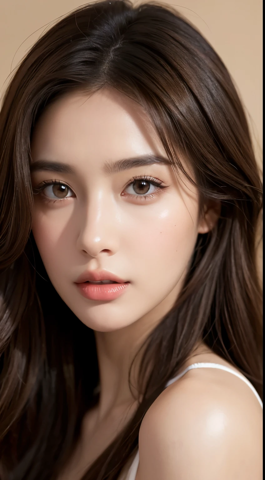 photo realistic woman, Woman with brown eyes, Brown hair, hyper HD, Surreal style, angelicales, Detailed face