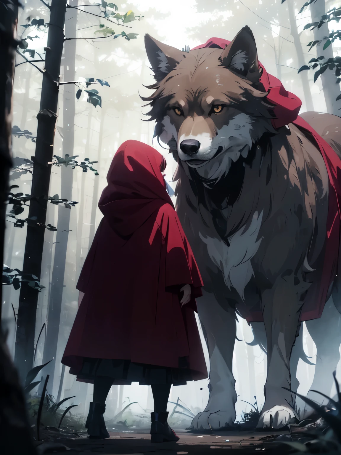(horror:1.4), (dark:1.2), BREAK,
(full body:1.2), (low angle:1.2), (vibrant colors:1.2), BREAK,
(1girl:1.2), (red riding hood:1.2), (running away:1.3), (blood:1.4), (wounded:1.2), (torn clothes:1.2), (scared:1.2), (afraid:1.2), (terrified expression:1.2), (hunted:1.0), (chased:1.0), (covered in blood:1.2), (wolf next to a girl:1.2), BREAK,
(dense forest:1.3), (nightmare:1.0), (bleak atmosphere:1.0), (grim:1.0), (night time:1.2), (moonlight:1.0), BREAK,
(4k:1.2), (extreme resolution:1.2), (highly intricate:1.2), (studio quality:1.2), (extremely detailed:1.2), (beautiful and aesthetic:1.4)