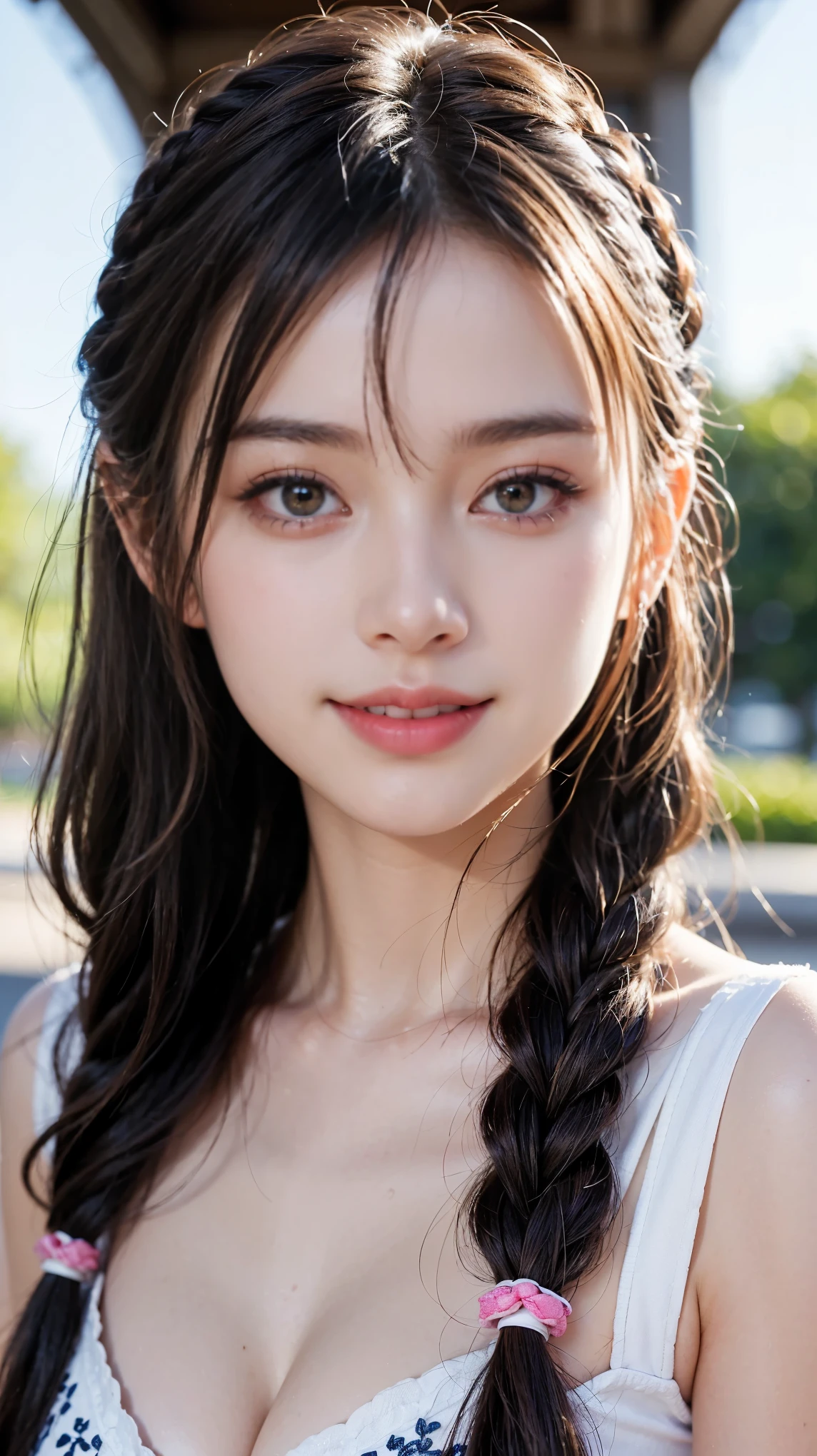Highest quality, Realistic, 1peopleの女の子, woman,(Skin Dentition), nude,Mid-chest, (bright), (Professional Lighting, Bokeh), (street), people々, crowd, Braided bangs, nice, bloom, Floating Hair, (Dynamic pose:0.6) , Soft lighting, ,((( She is being made to cum)))