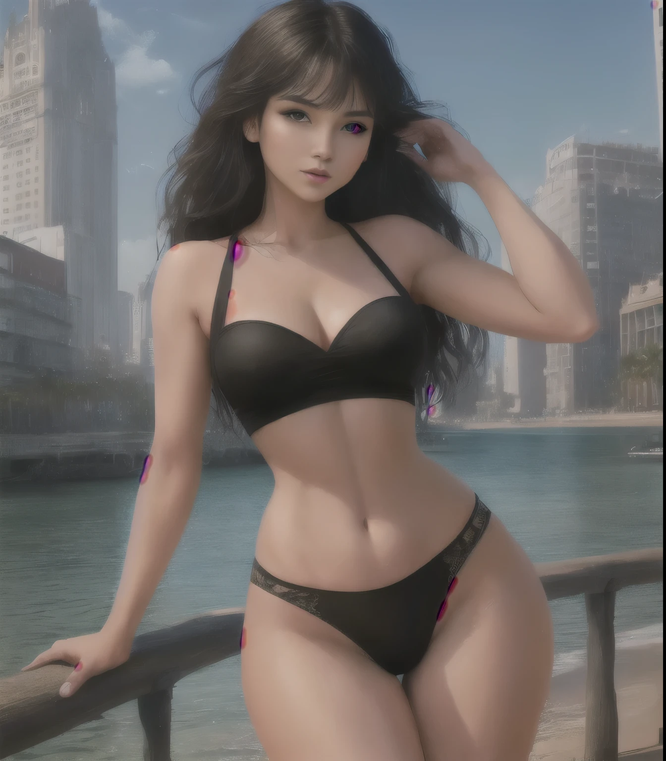 (8K)Belleza sexy en medias negras,La ropa se ajusta bien al cuerpo.