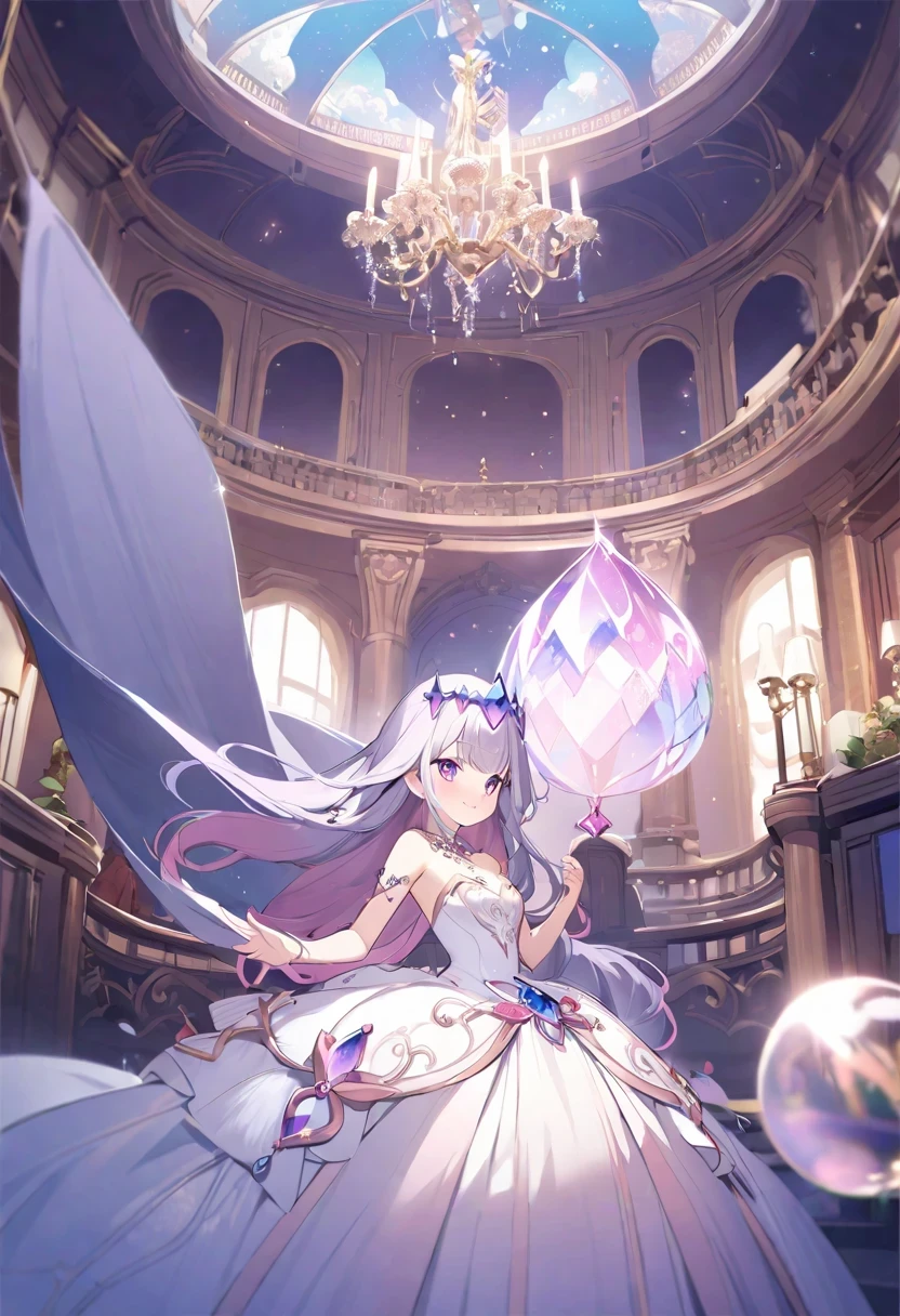 ancient stone jewelry/(Holographic live broadcast/),Super exquisite photo of girl wearing majestic red gold and white ball gown,beautiful big skirt, Sophisticated Flowing Ball Gown,Decorated with plenty of ruffles and rhinestones, Debris flying, art station, fantasy art:1.2), Palace rooms, beautiful cute girl