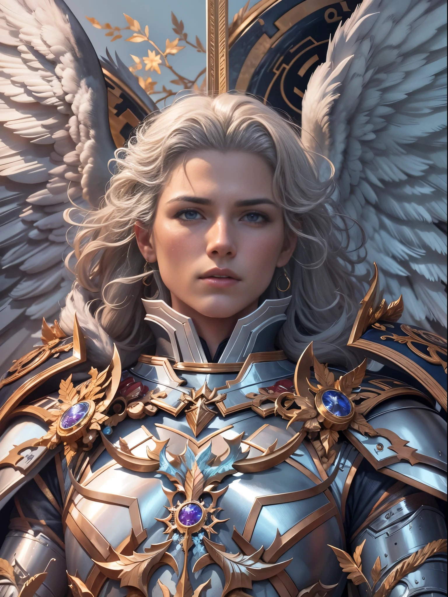 archangel michael、Four Archangel Last Piece,highest quality,super detailed,High resolution,High resolution,4k,Portrait in 4k,8k,8k Portrait,unity 8k wallpaper,Highly detailed CG,realistic,RAW photo,real person,portrait photography,realistic,shiny skin,fine skin,